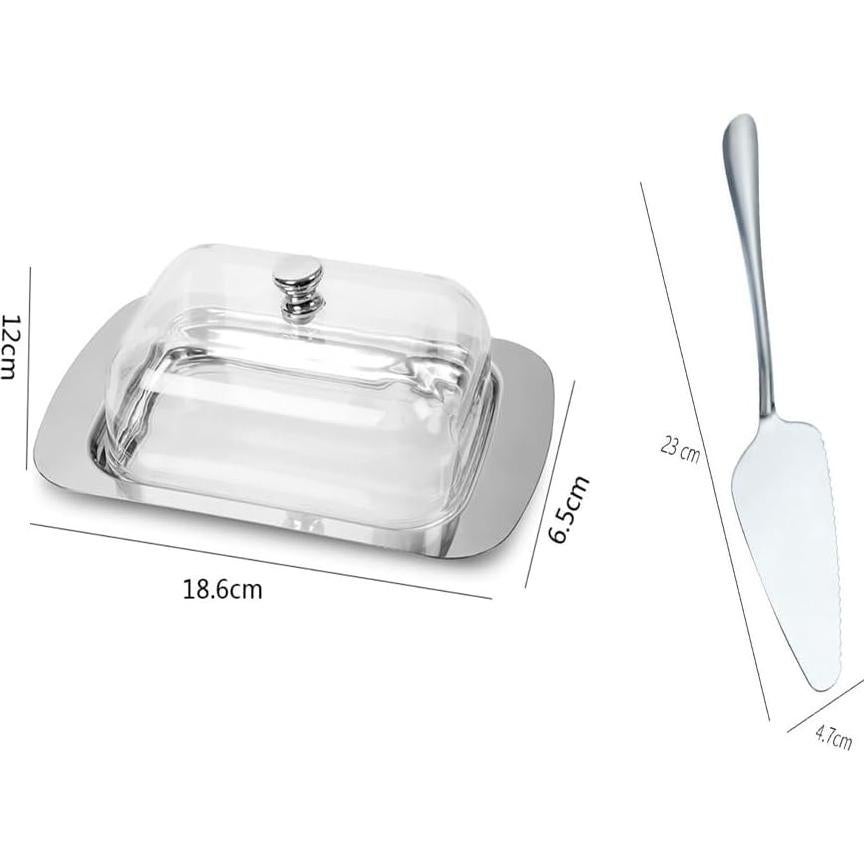 Plato para Mantequilla Leadigol con Tapa y 2 Espátulas 18.6x12cm