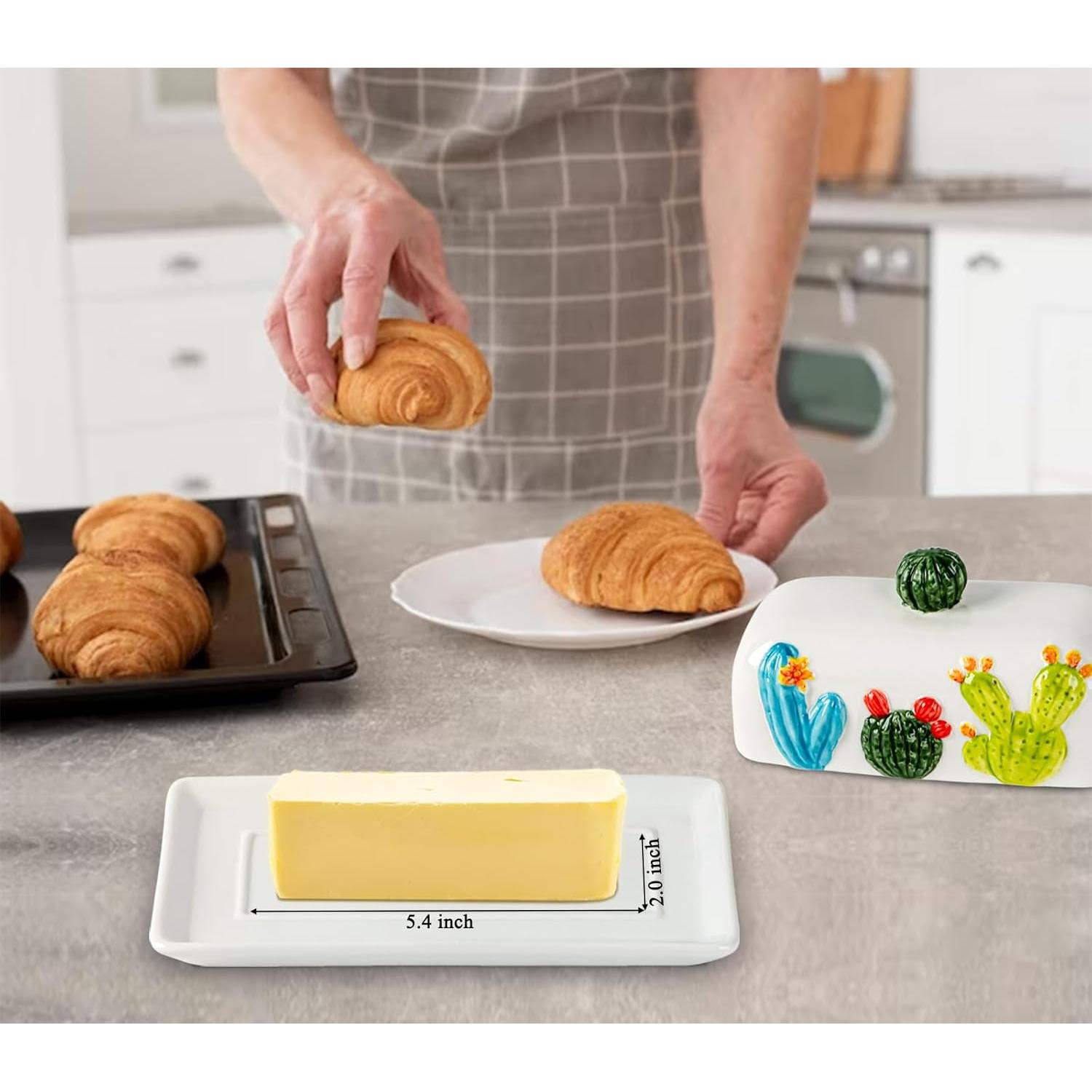 Plato de Mantequilla Cerámico Cactus con Tapa 24.2x15cm