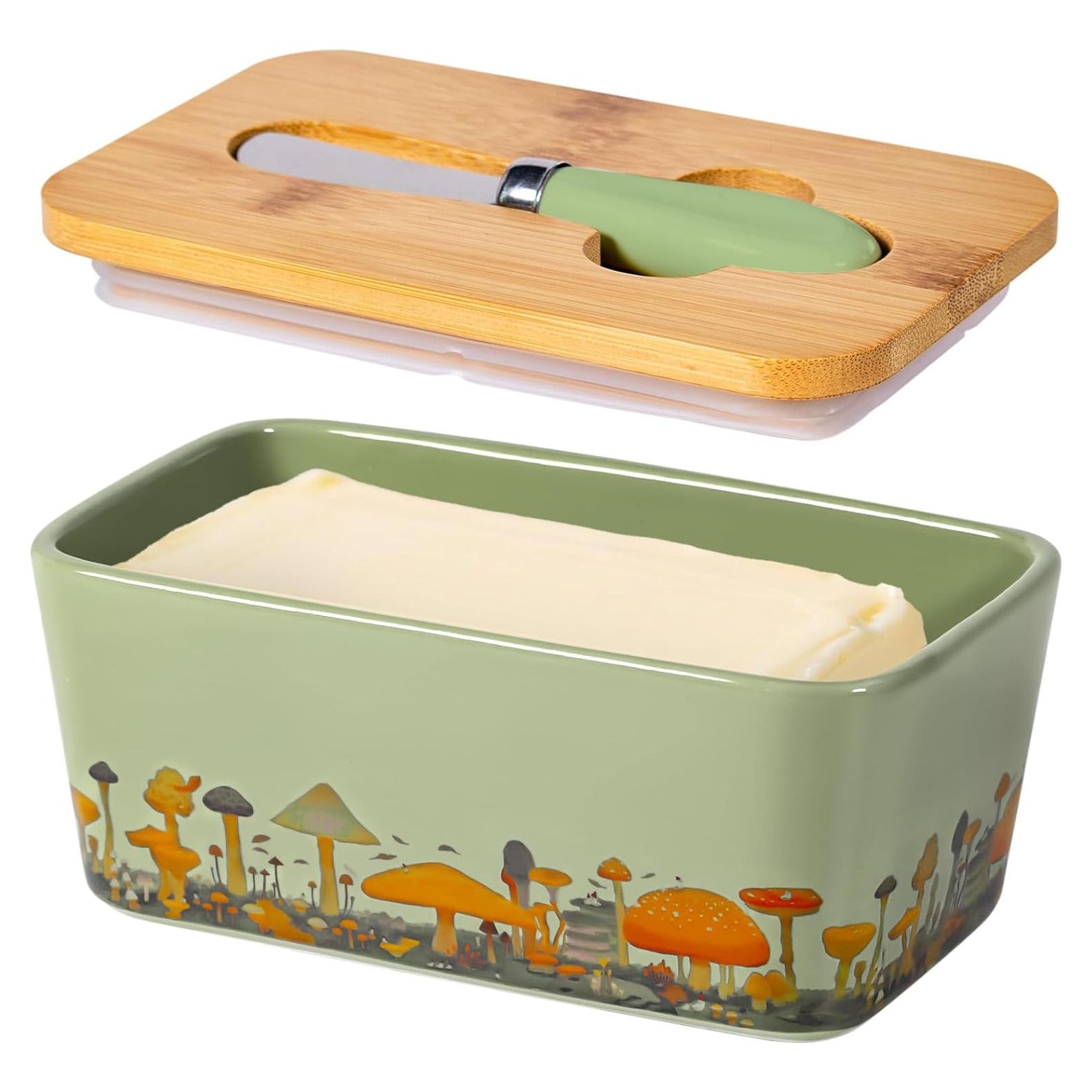 Plato de Mantequilla Craftmastudio con Tapa de Madera Verde Menta