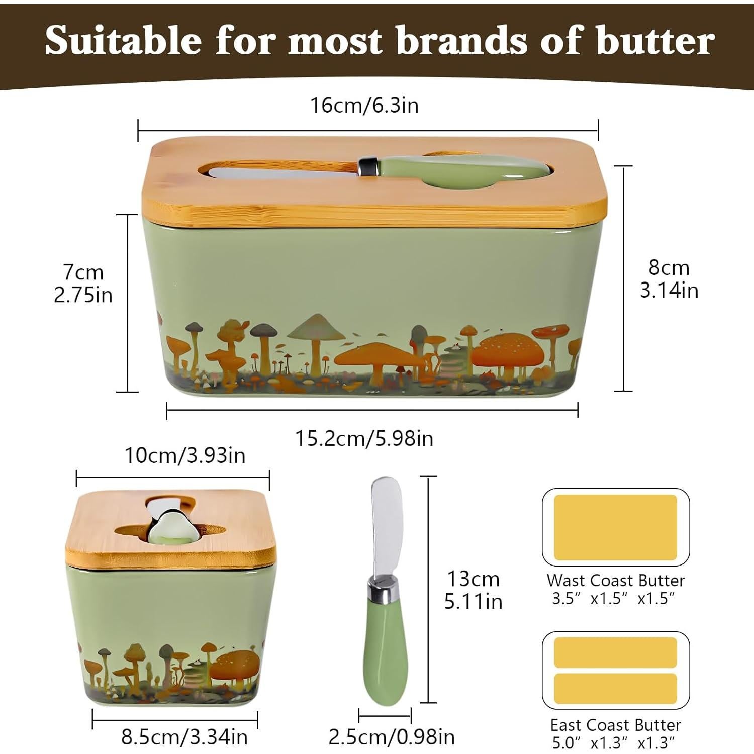 Plato de Mantequilla Craftmastudio con Tapa de Madera Verde Menta