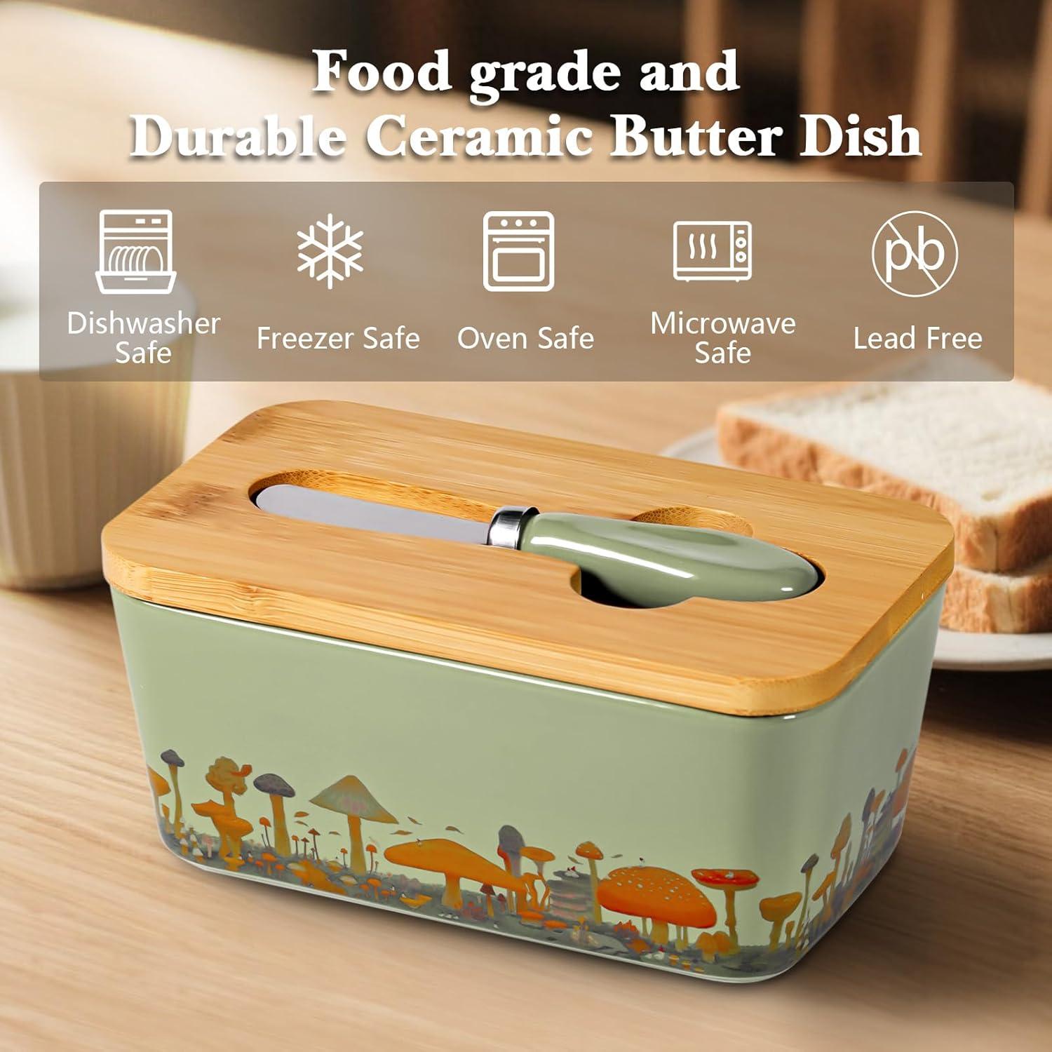 Plato de Mantequilla Craftmastudio con Tapa de Madera Verde Menta