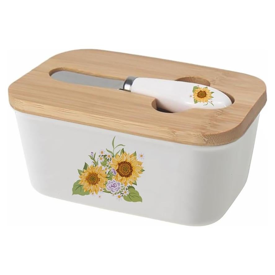 Plato de Mantequilla Cerámica WAIT FLY con Tapa Bambú 16.3cm