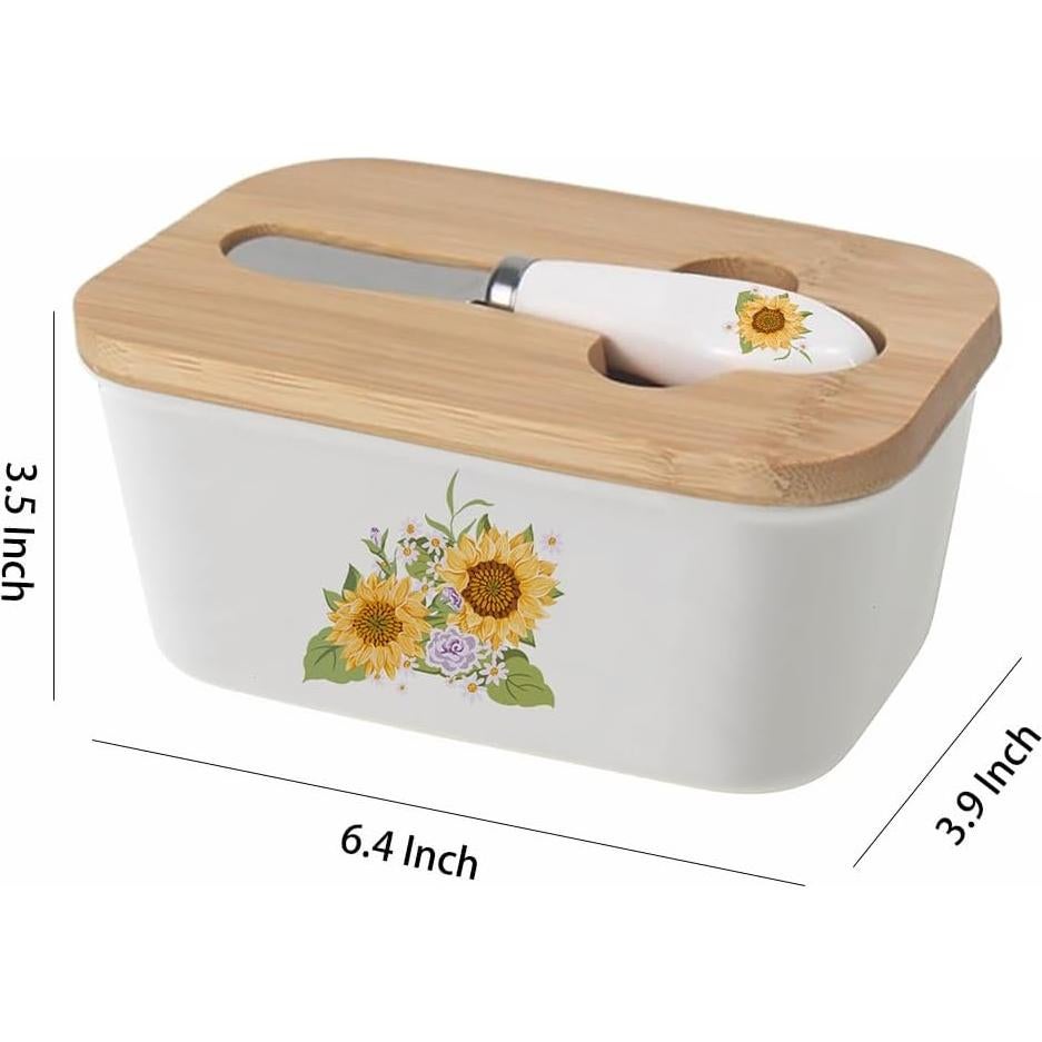 Plato de Mantequilla Cerámica WAIT FLY con Tapa Bambú 16.3cm