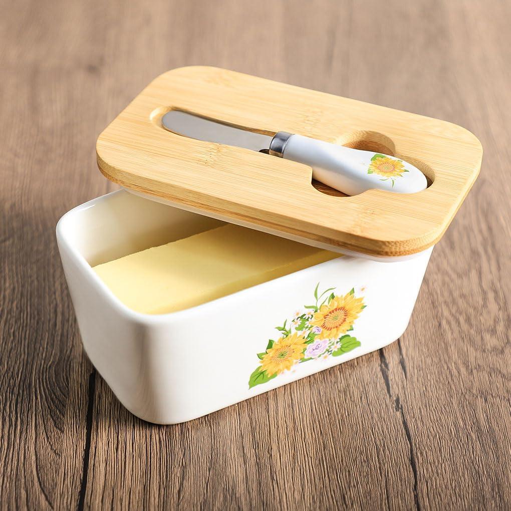 Plato de Mantequilla Cerámica WAIT FLY con Tapa Bambú 16.3cm