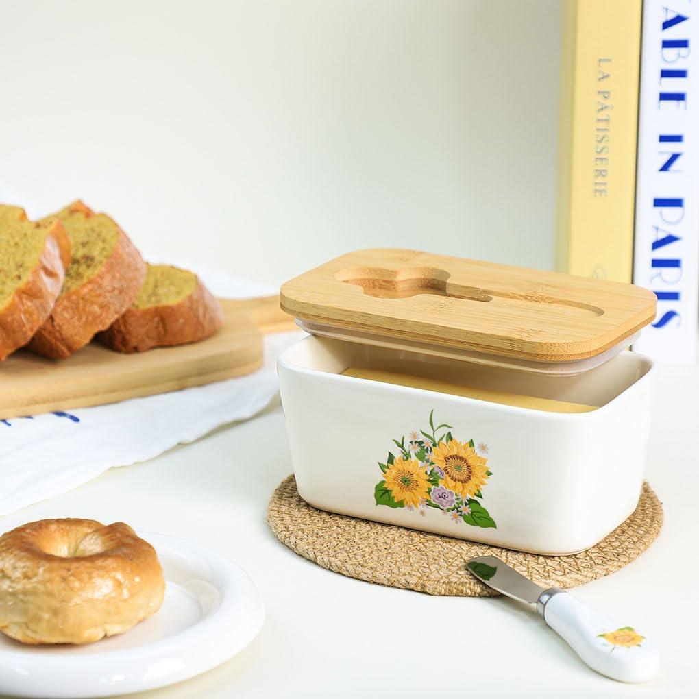 Plato de Mantequilla Cerámica WAIT FLY con Tapa Bambú 16.3cm