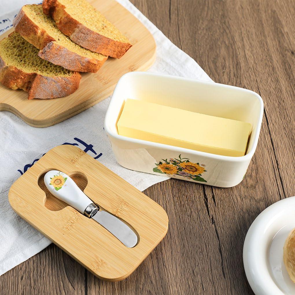 Plato de Mantequilla Cerámica WAIT FLY con Tapa Bambú 16.3cm