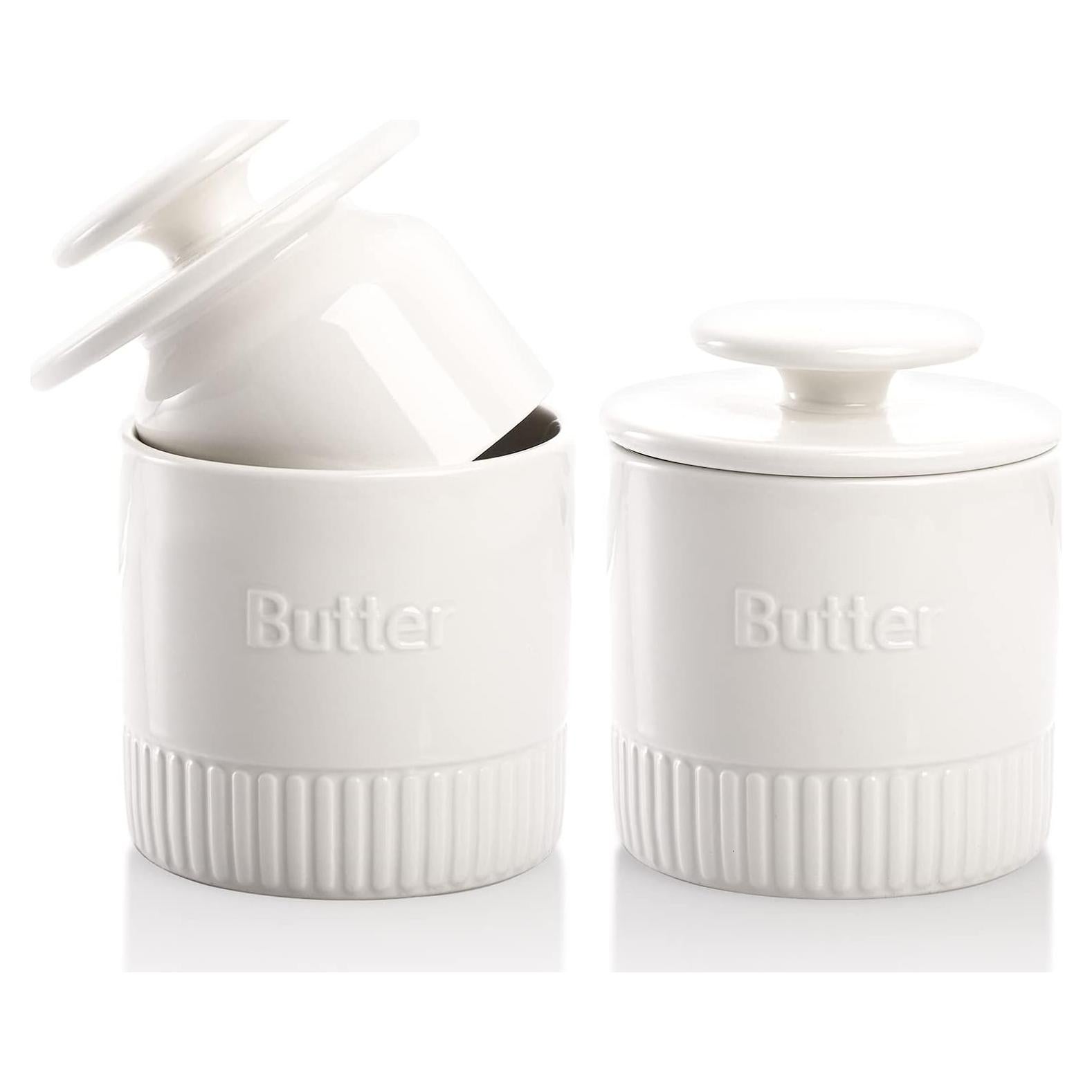 Mantequera Cerámica AVLA 2 Piezas Blanca con Agua