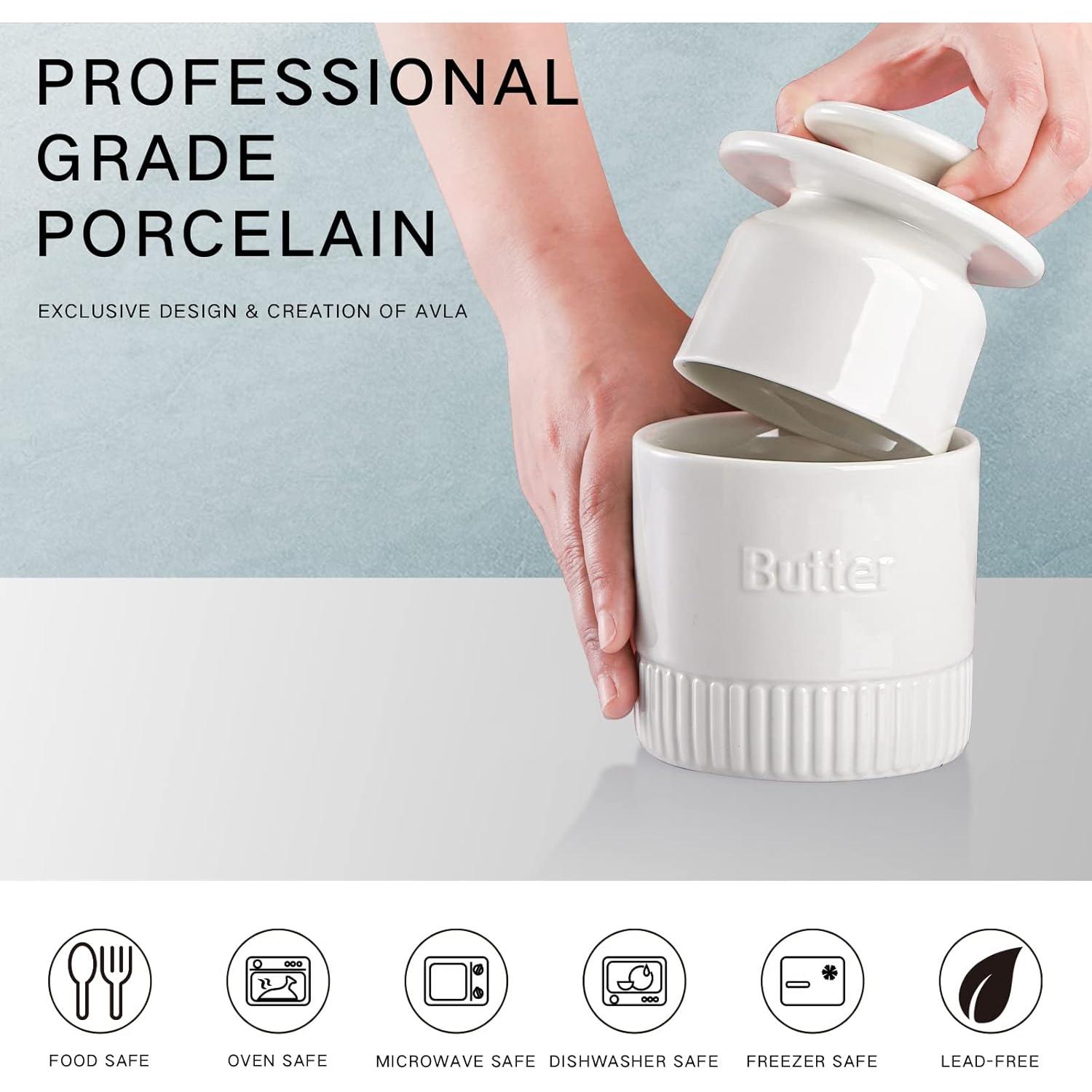 Mantequera Cerámica AVLA 2 Piezas Blanca con Agua