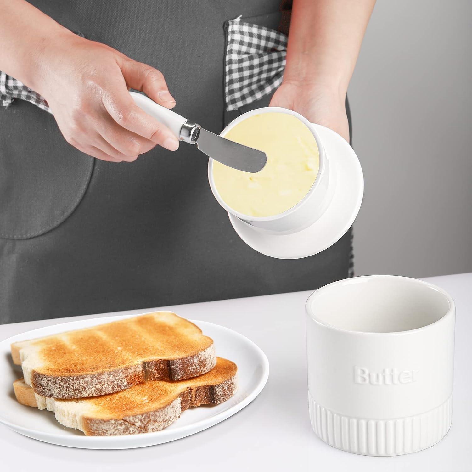 Mantequera Cerámica AVLA 2 Piezas Blanca con Agua