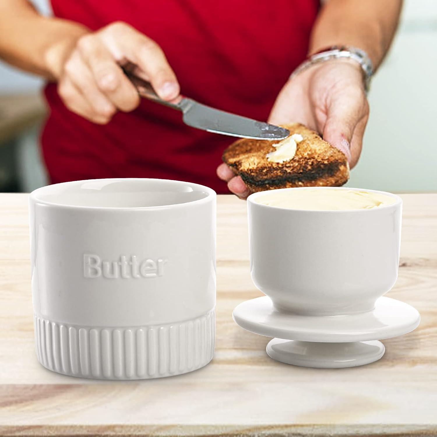 Mantequera Cerámica AVLA 2 Piezas Blanca con Agua