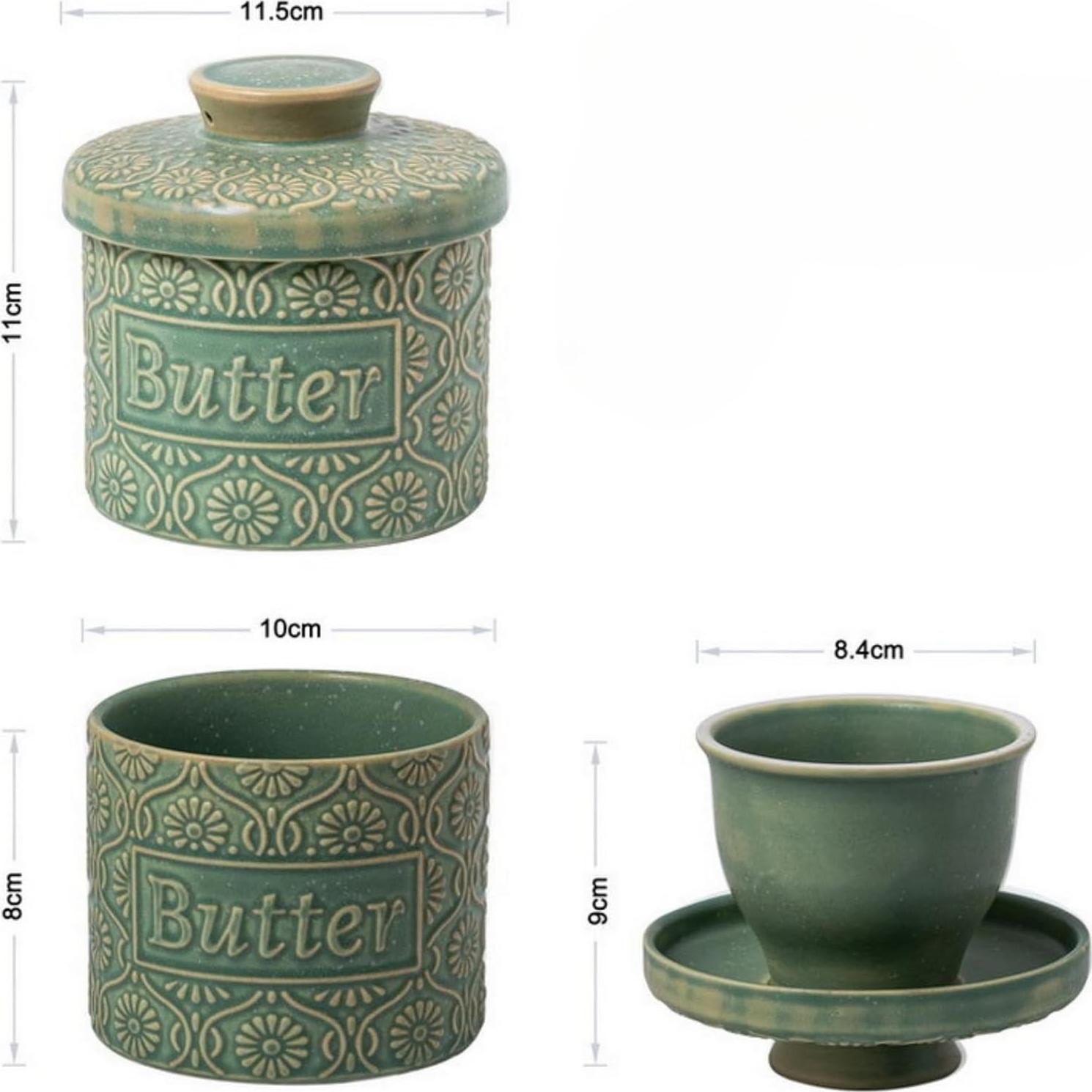 Recipiente de Mantequilla Cerámica Zntinyb 170g Verde con Tapa