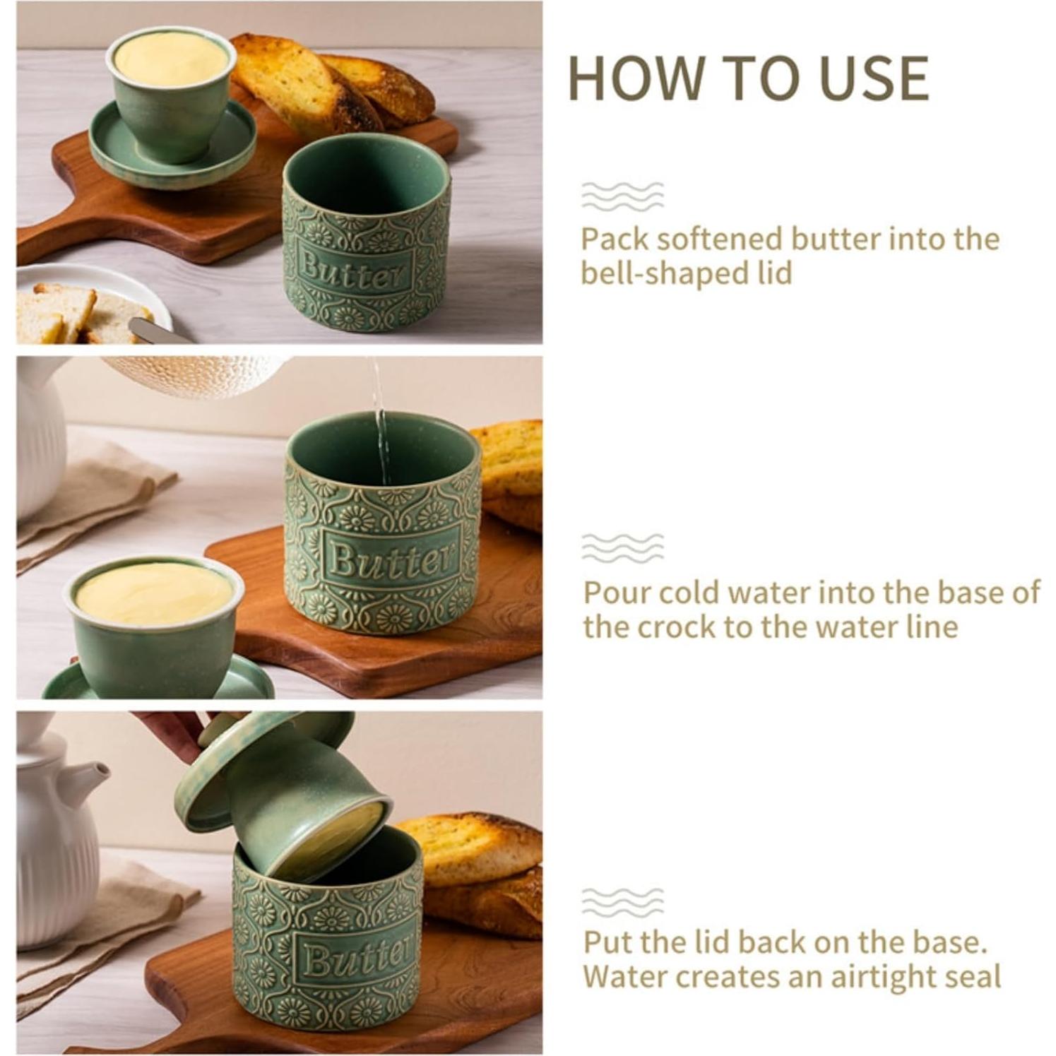 Recipiente de Mantequilla Cerámica Zntinyb 170g Verde con Tapa