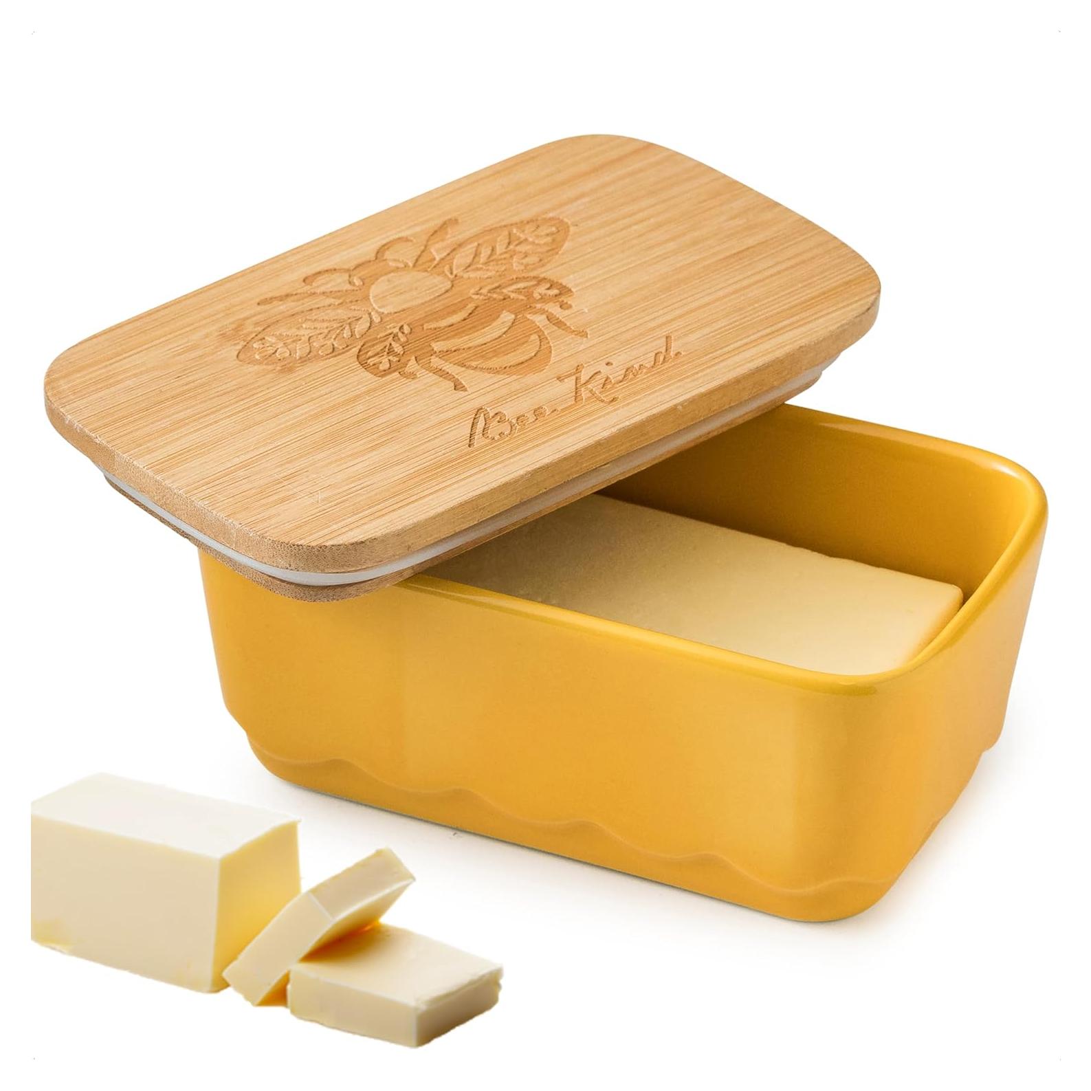 Plato de Mantequilla Cerámica YHOJOY Amarillo con Tapa 13x6cm