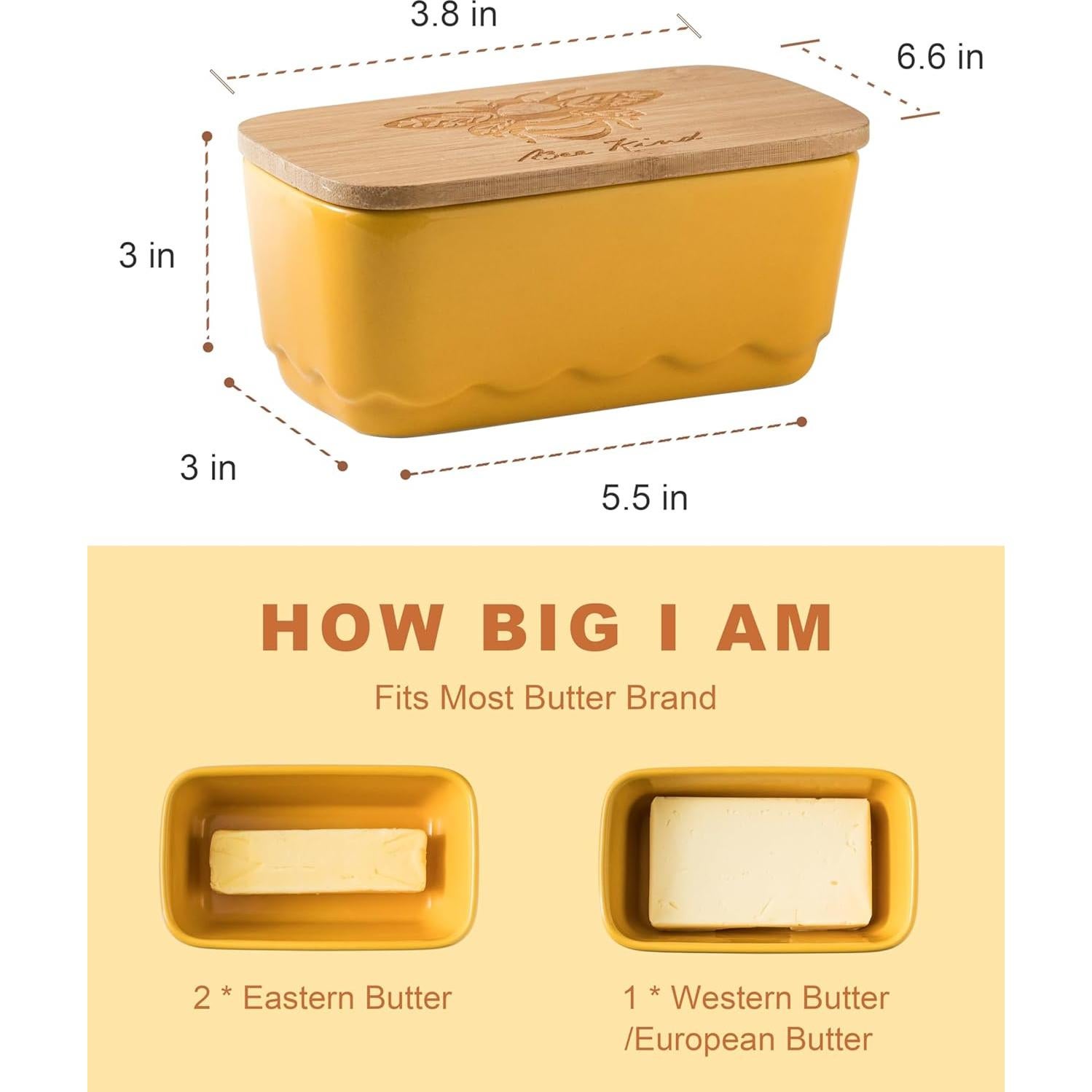 Plato de Mantequilla Cerámica YHOJOY Amarillo con Tapa 13x6cm