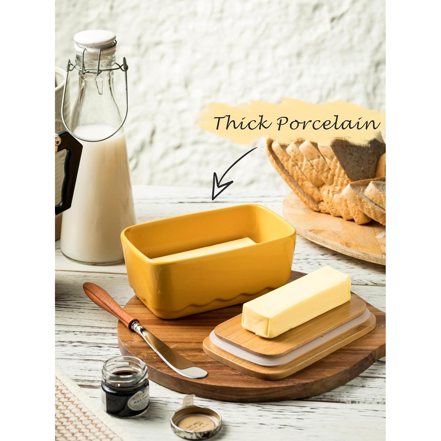 Plato de Mantequilla Cerámica YHOJOY Amarillo con Tapa 13x6cm