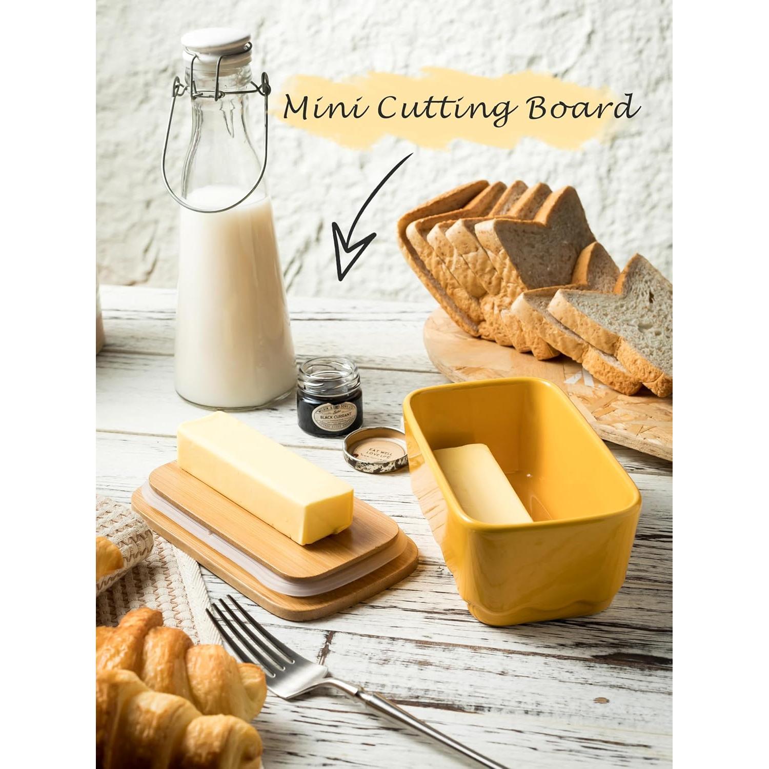 Plato de Mantequilla Cerámica YHOJOY Amarillo con Tapa 13x6cm