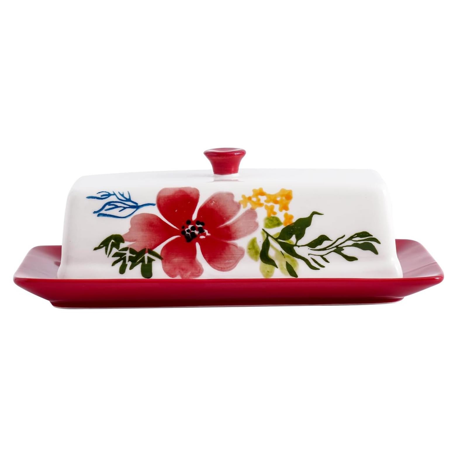 Plato para Mantequilla Cerámico Sagoskat con Tapa Rojo