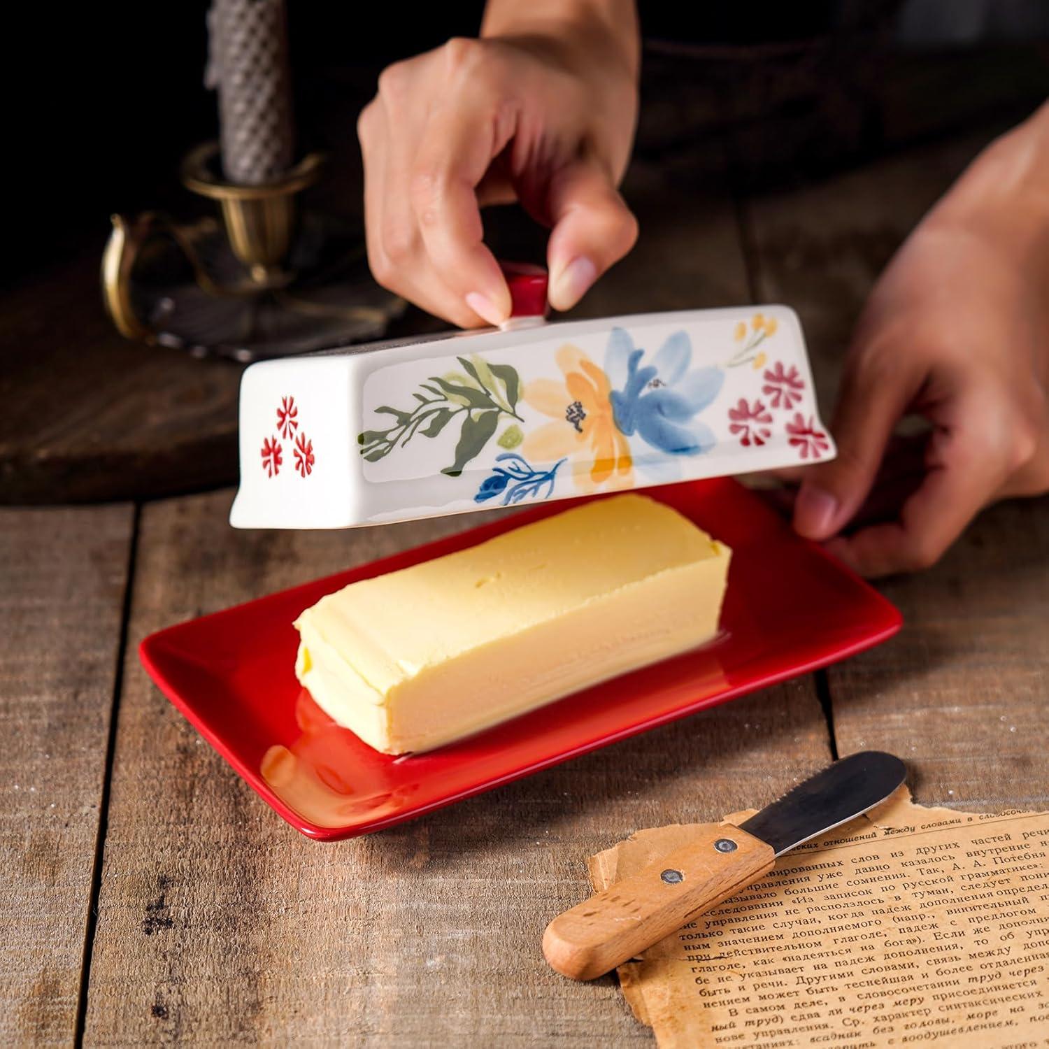 Plato para Mantequilla Cerámico Sagoskat con Tapa Rojo