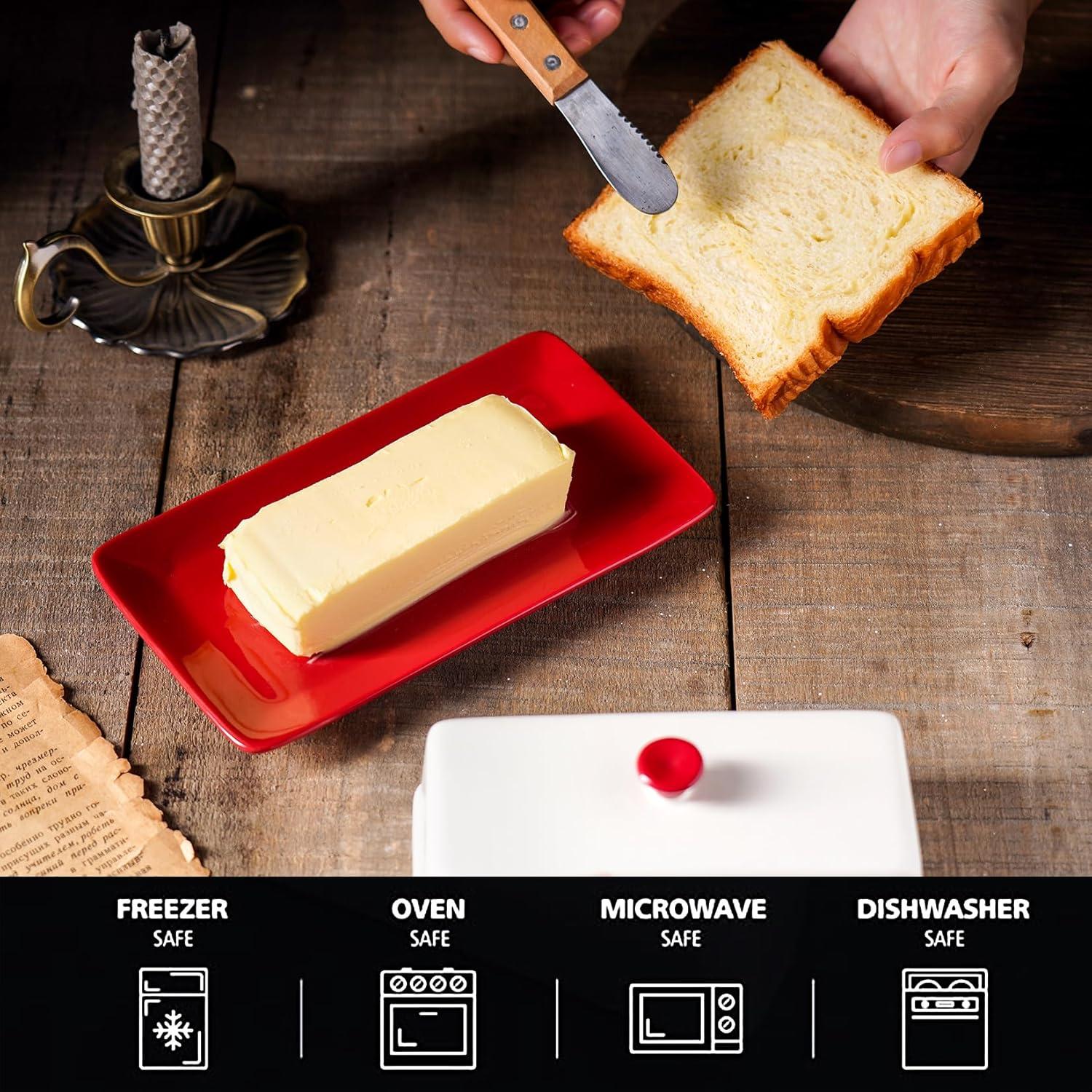 Plato para Mantequilla Cerámico Sagoskat con Tapa Rojo