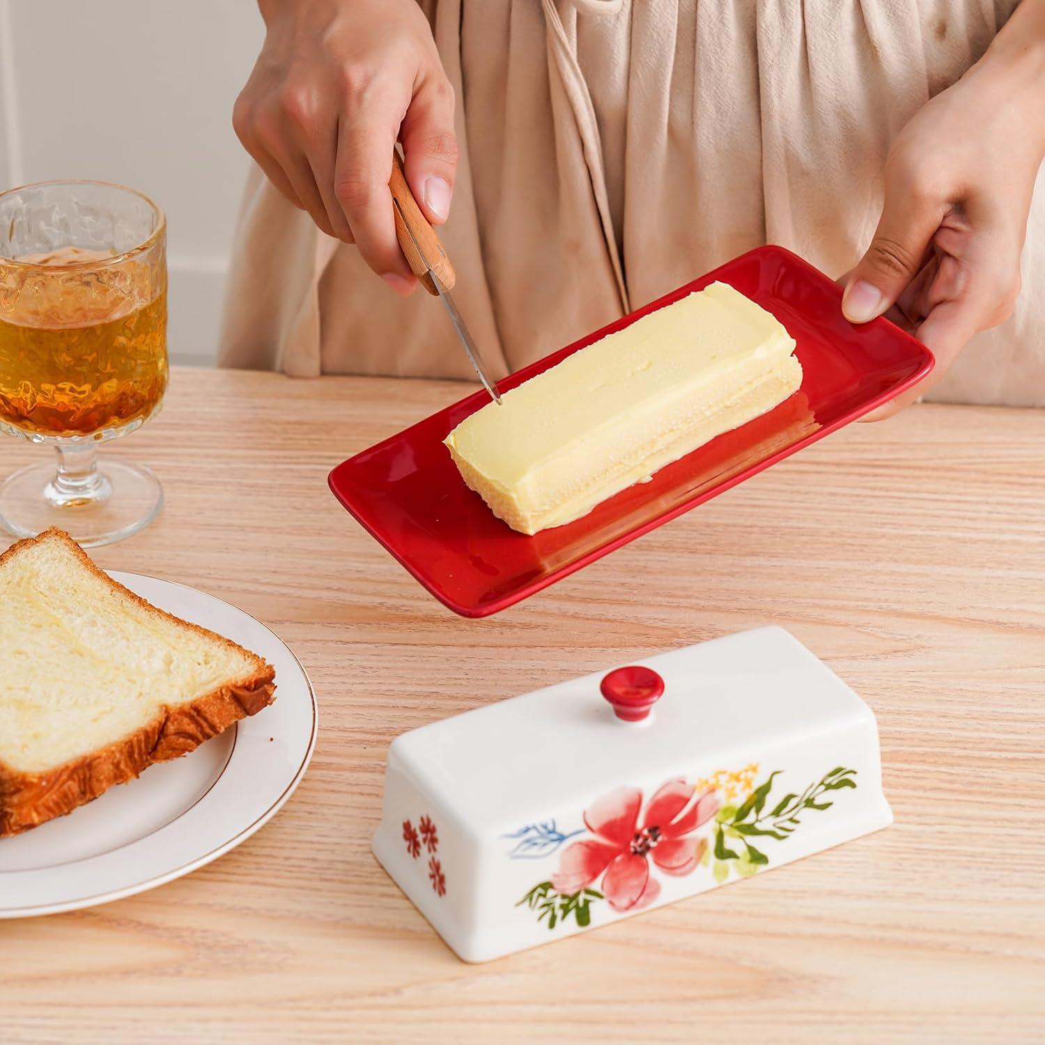 Plato para Mantequilla Cerámico Sagoskat con Tapa Rojo