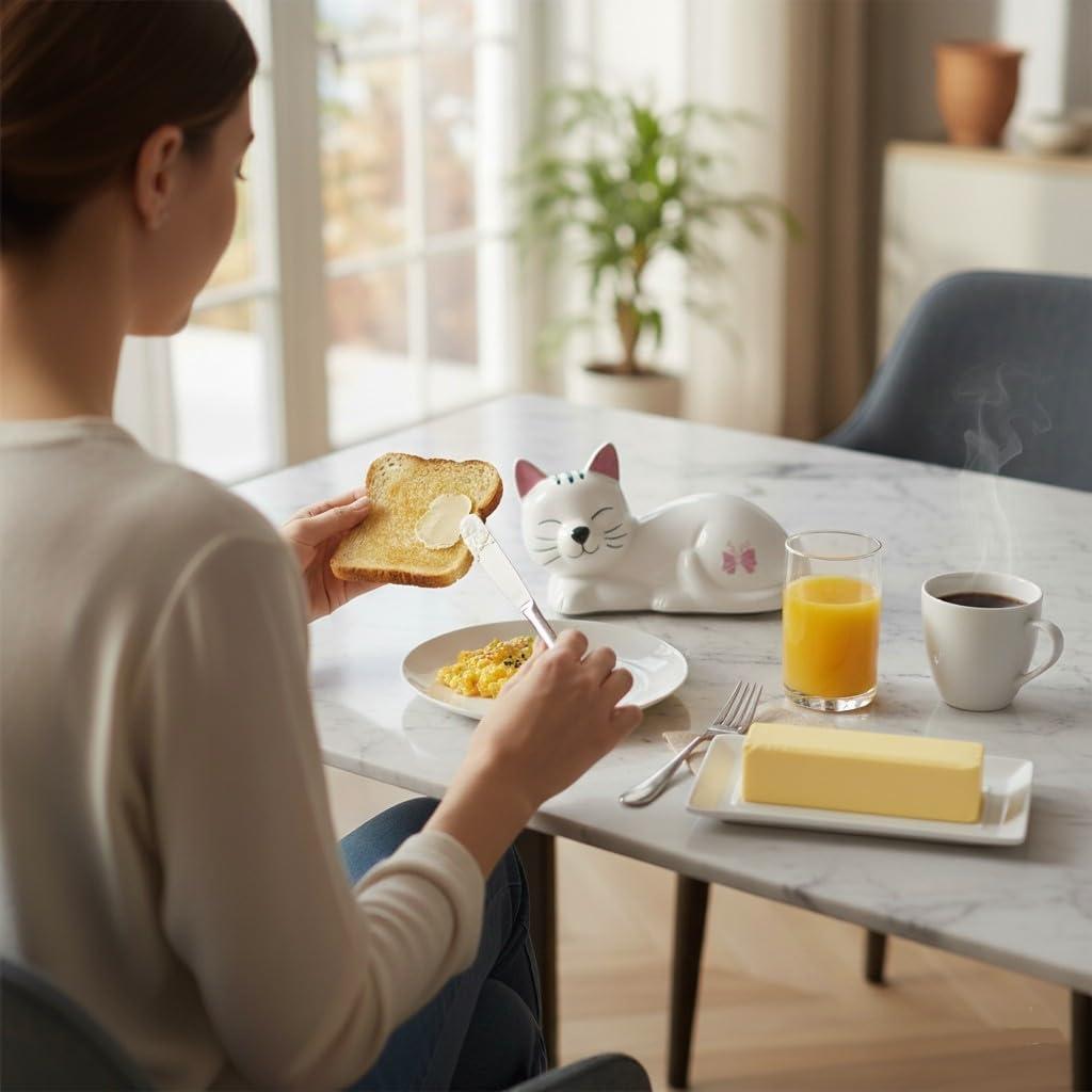 Plato para Mantequilla en Cerámica Gato con Tapa - Luxuries Life