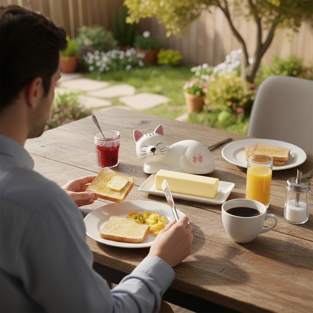 Plato para Mantequilla en Cerámica Gato con Tapa - Luxuries Life