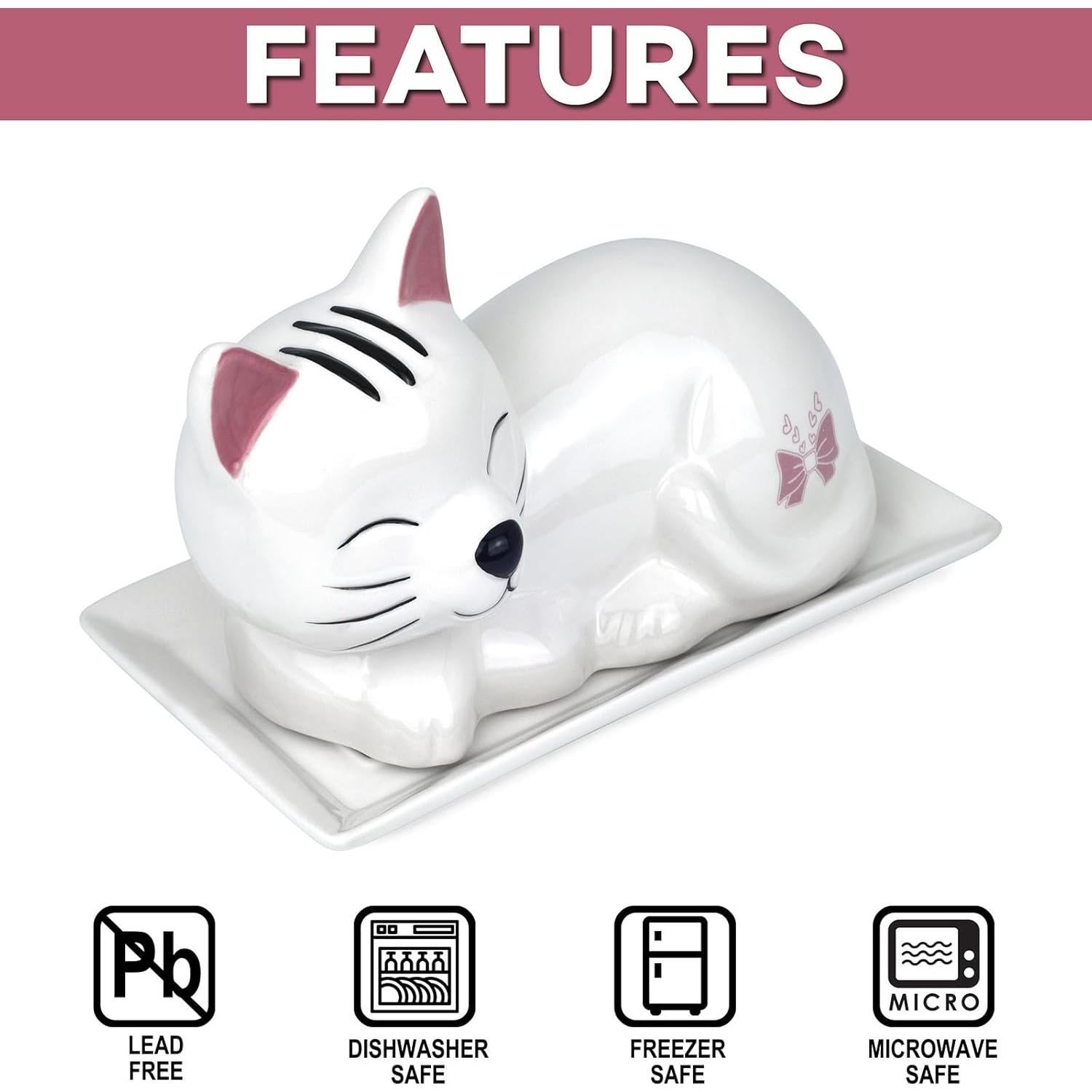 Plato para Mantequilla en Cerámica Gato con Tapa - Luxuries Life