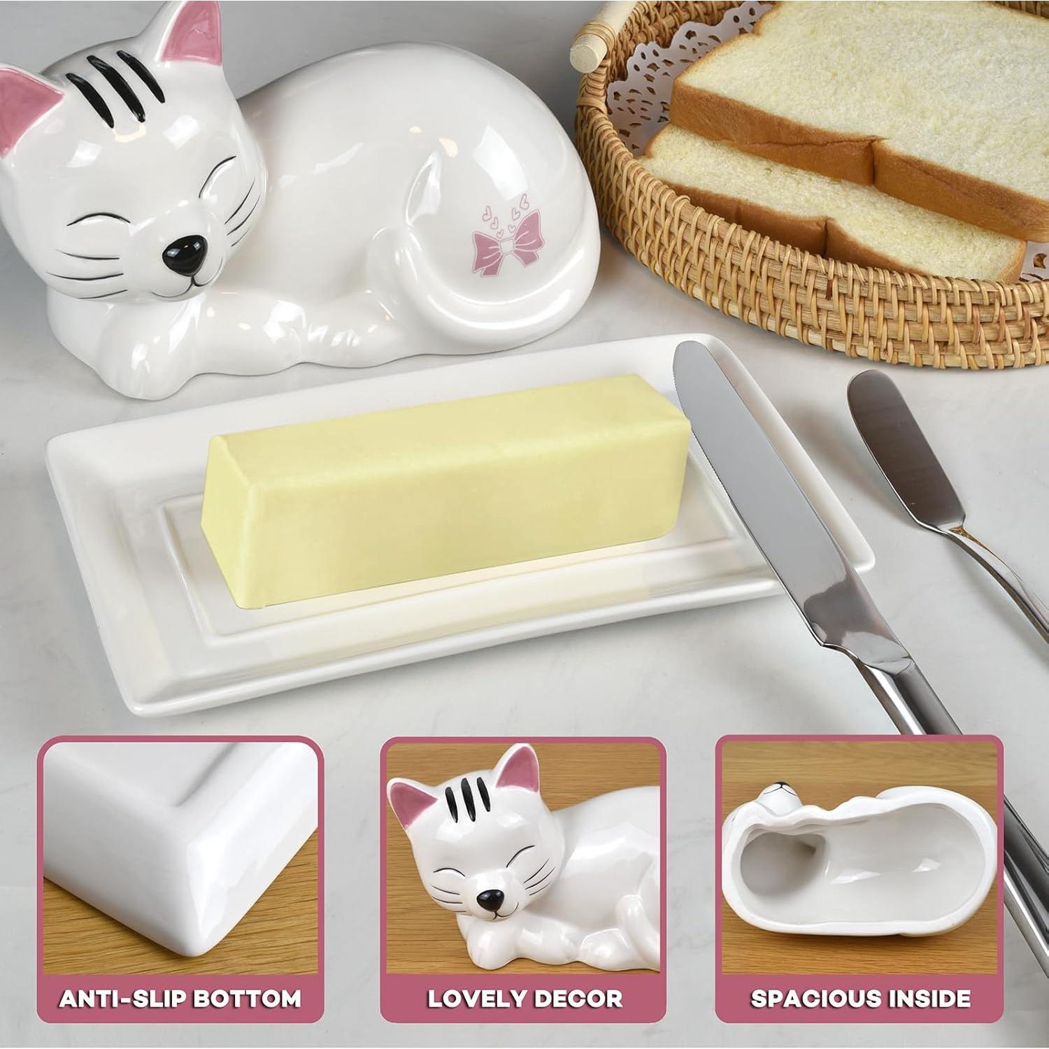 Plato para Mantequilla en Cerámica Gato con Tapa - Luxuries Life