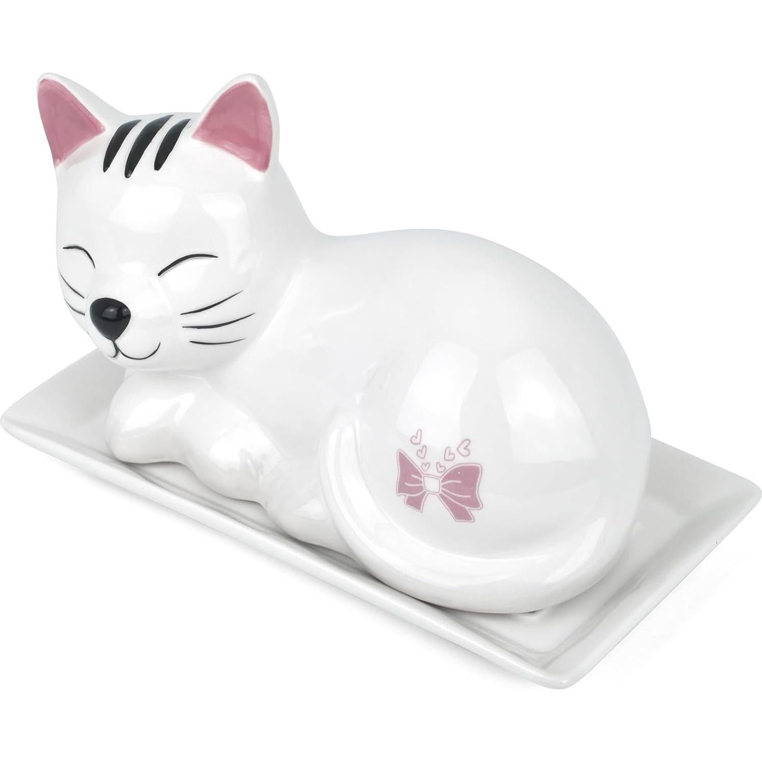 Plato para Mantequilla en Cerámica Gato con Tapa - Luxuries Life