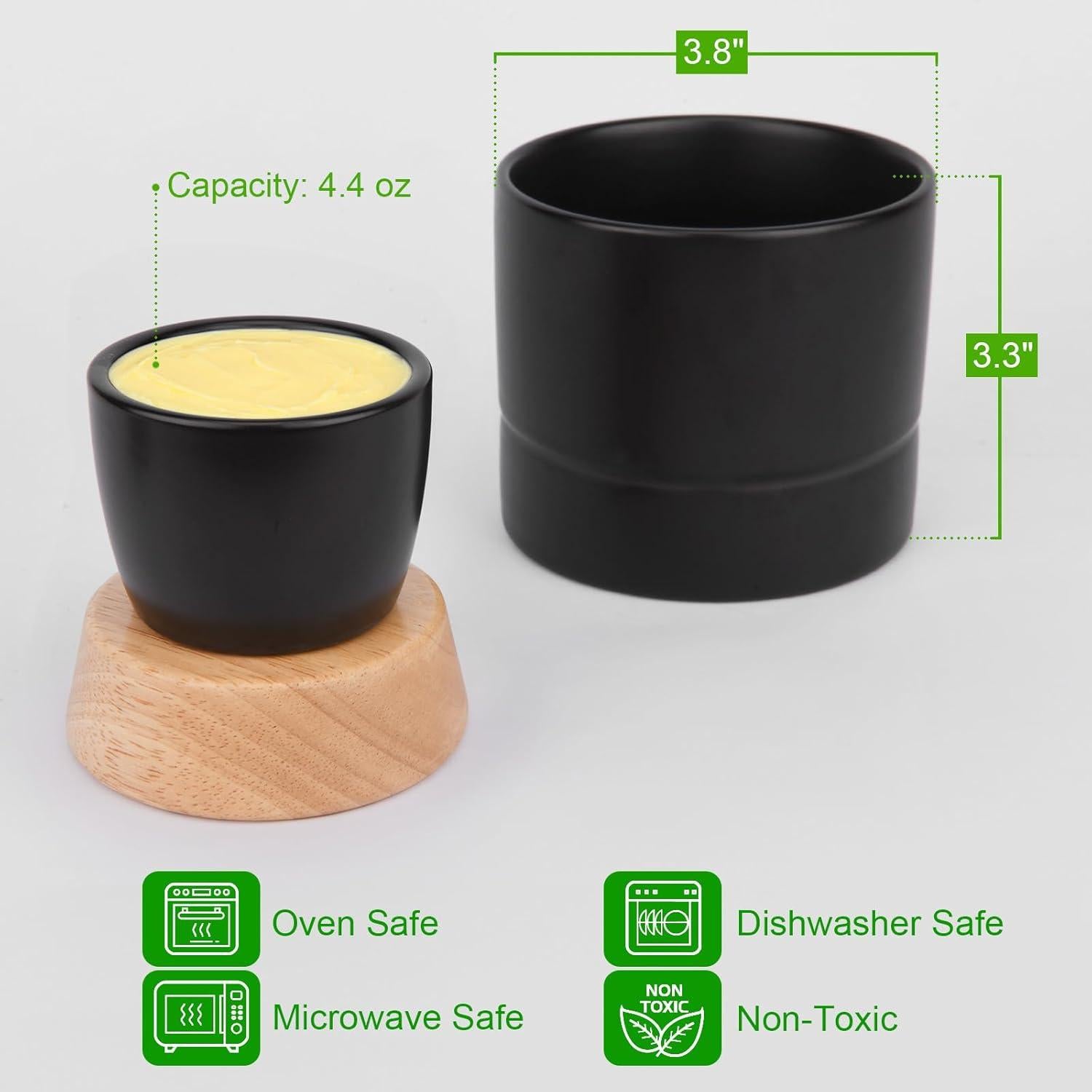 Crock de Mantequilla Samseel con Tapa de Madera 125g Negro Mate