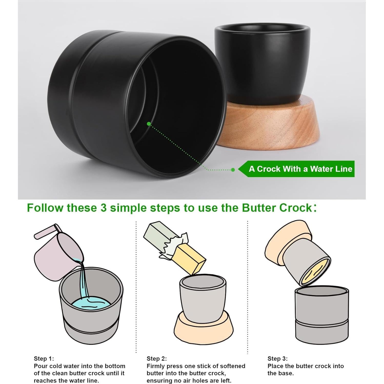 Crock de Mantequilla Samseel con Tapa de Madera 125g Negro Mate