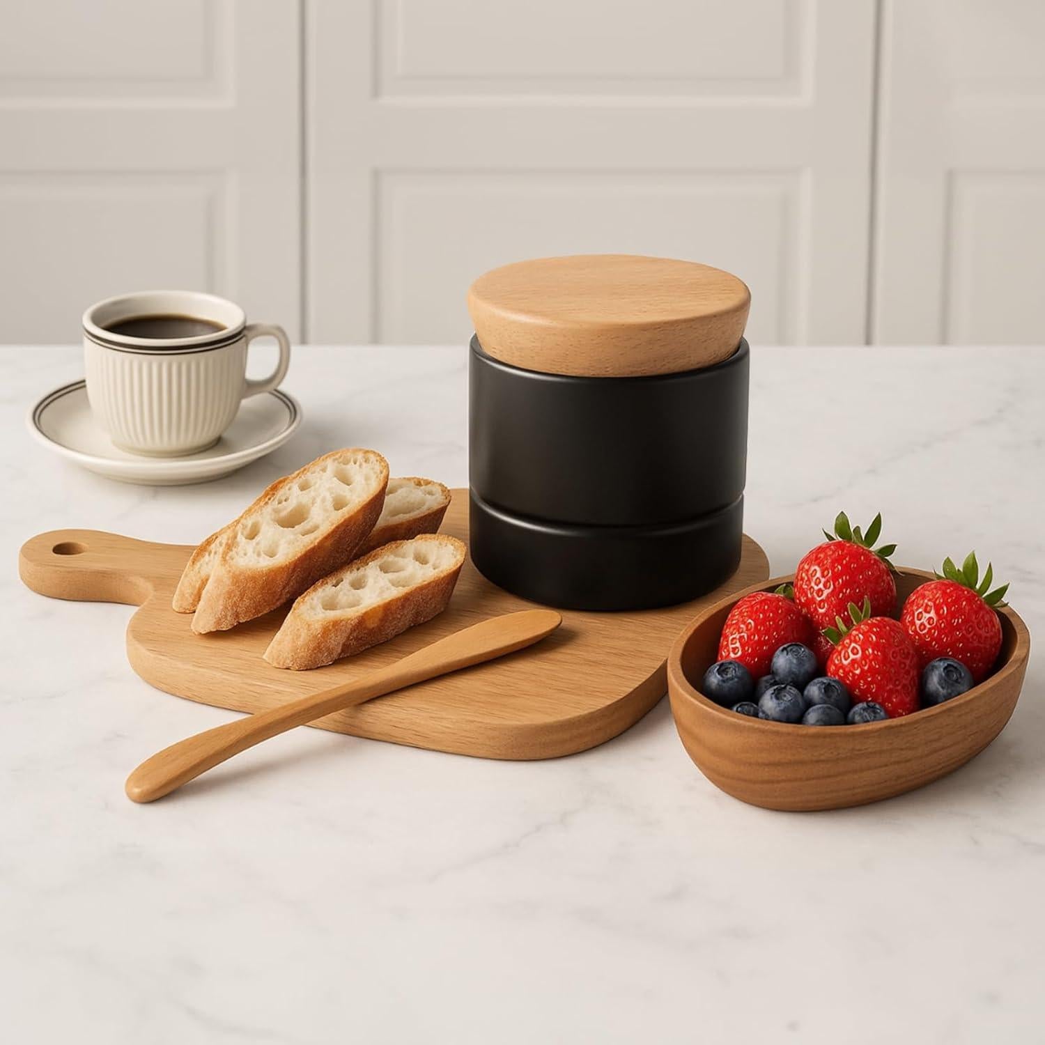 Crock de Mantequilla Samseel con Tapa de Madera 125g Negro Mate