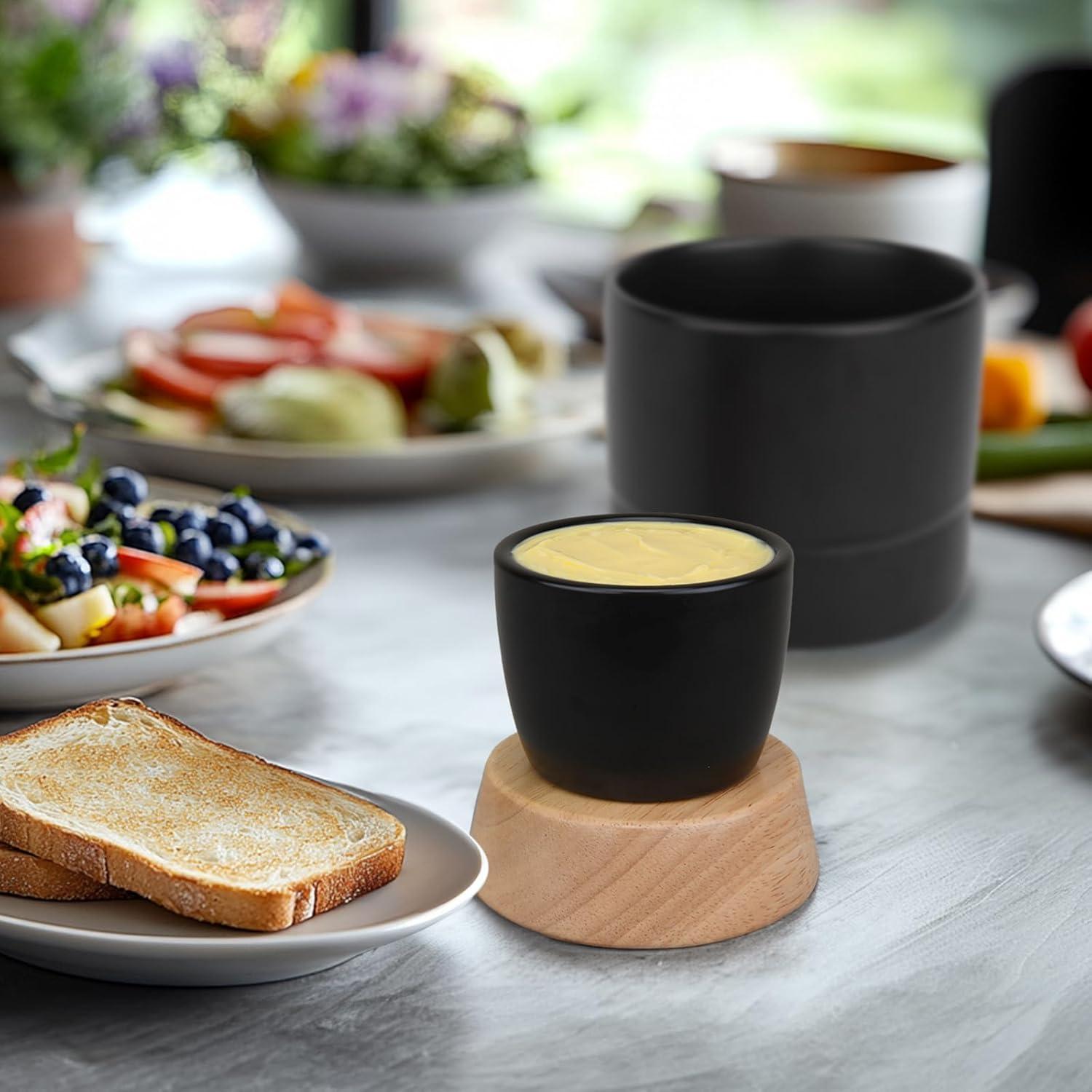 Crock de Mantequilla Samseel con Tapa de Madera 125g Negro Mate