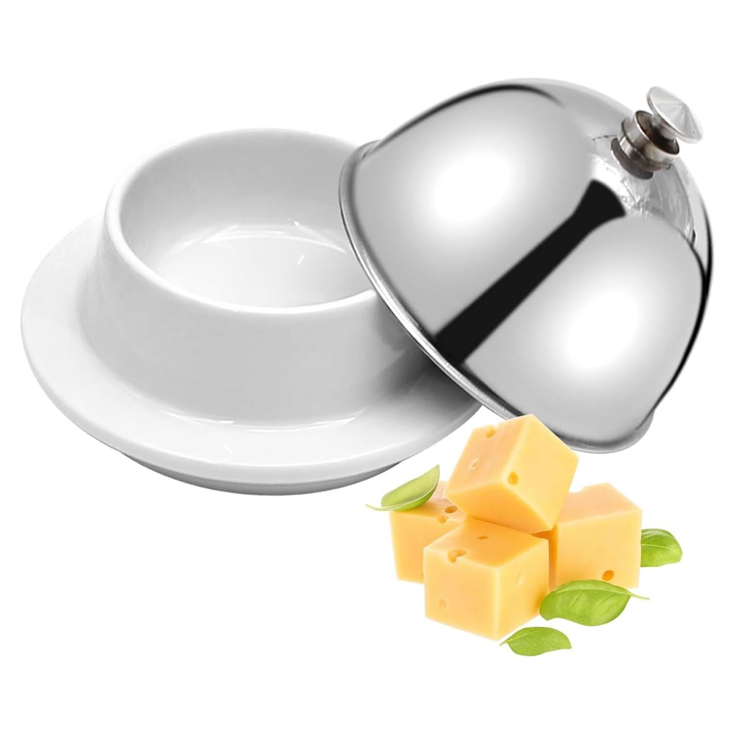 Plato de Mantequilla EATAKWARD Cerámica con Tapa Acero Inoxidable