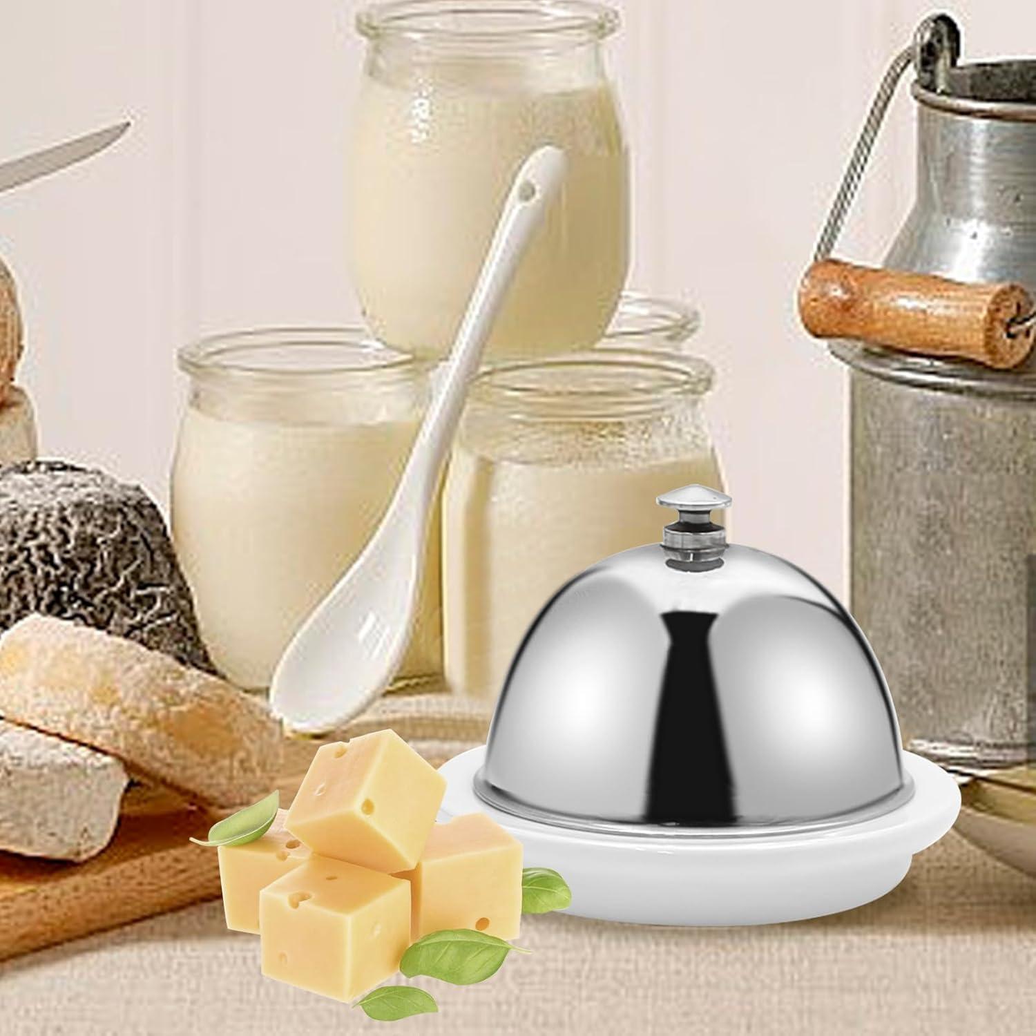 Plato de Mantequilla EATAKWARD Cerámica con Tapa Acero Inoxidable