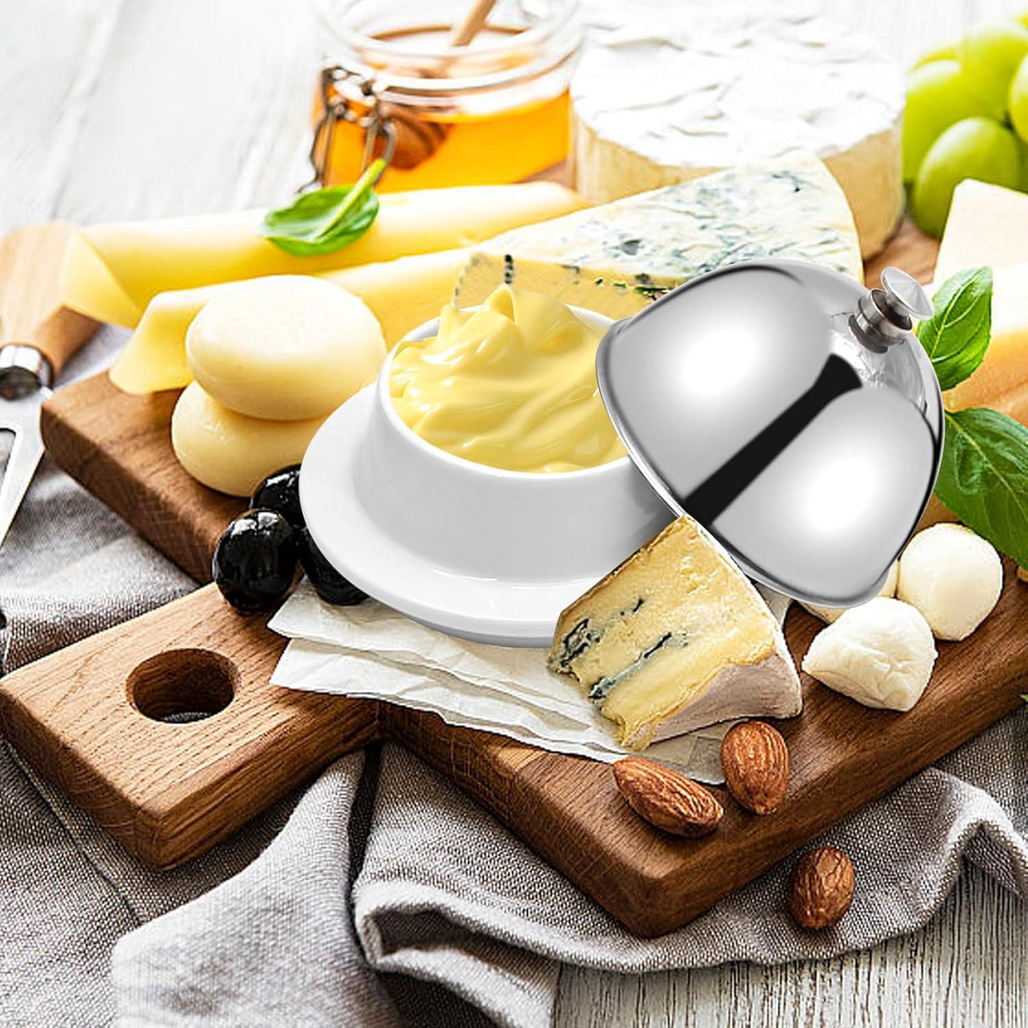 Plato de Mantequilla EATAKWARD Cerámica con Tapa Acero Inoxidable