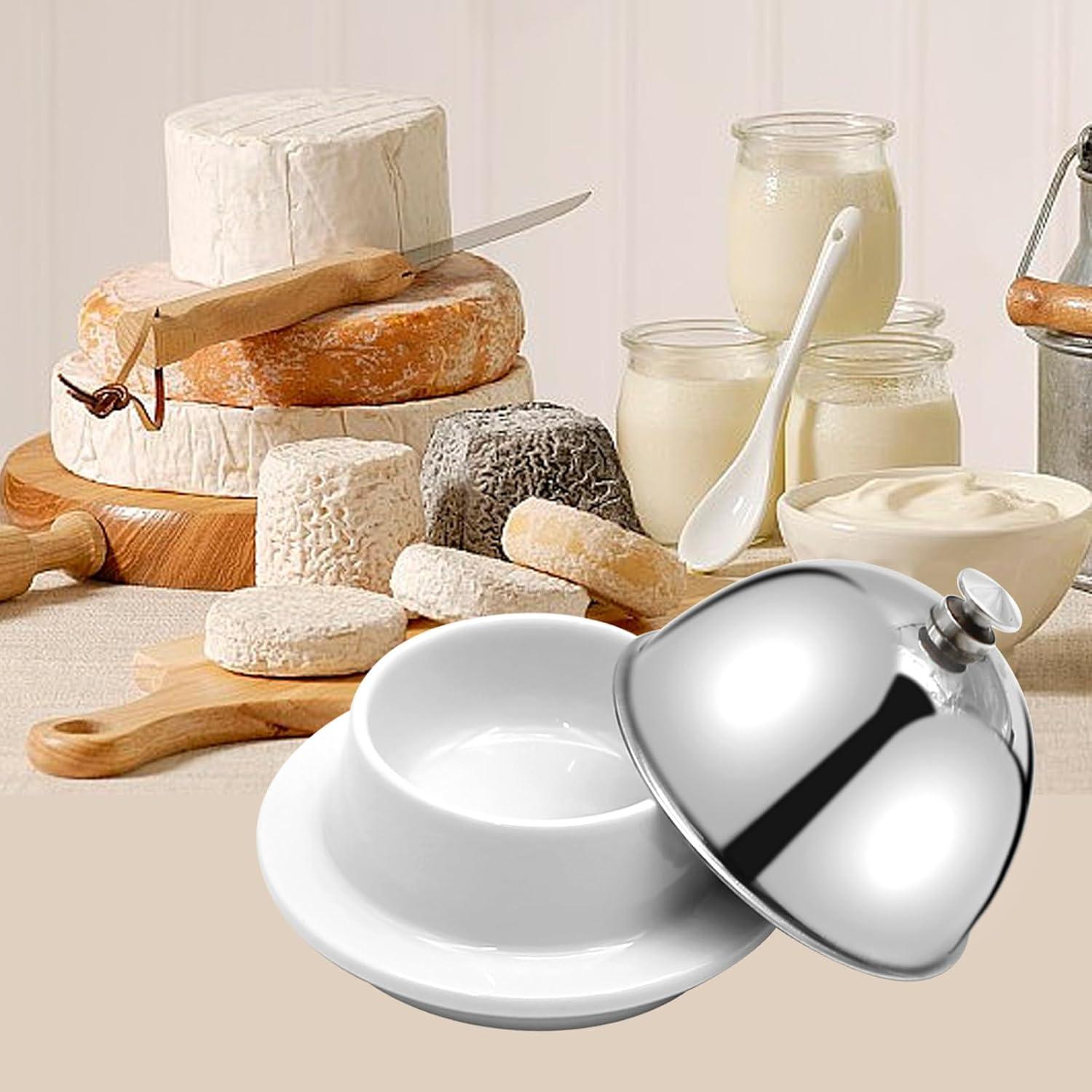 Plato de Mantequilla EATAKWARD Cerámica con Tapa Acero Inoxidable