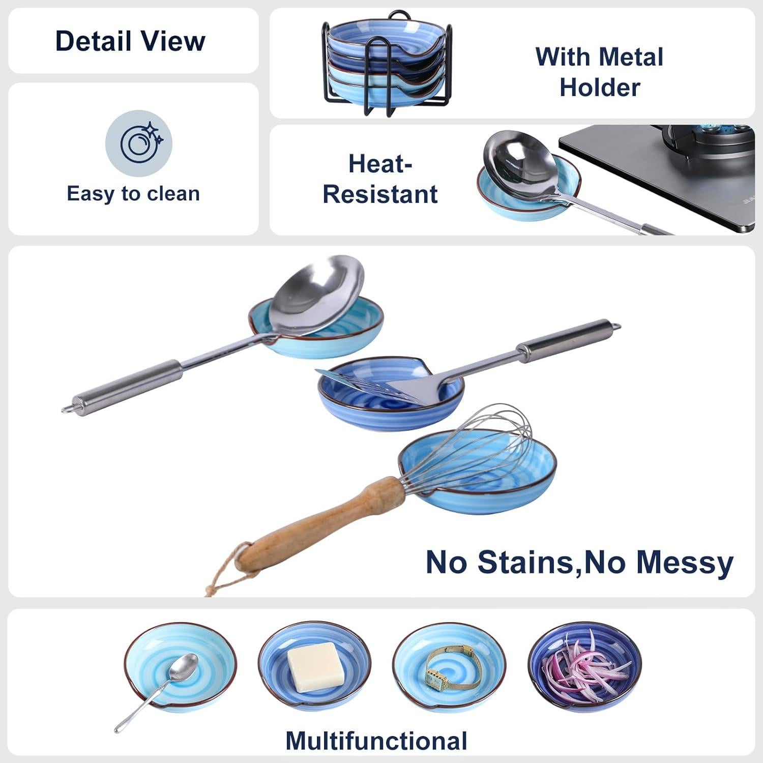 Soporte para Cucharas de Cerámica Selamica Set de 4 Azul