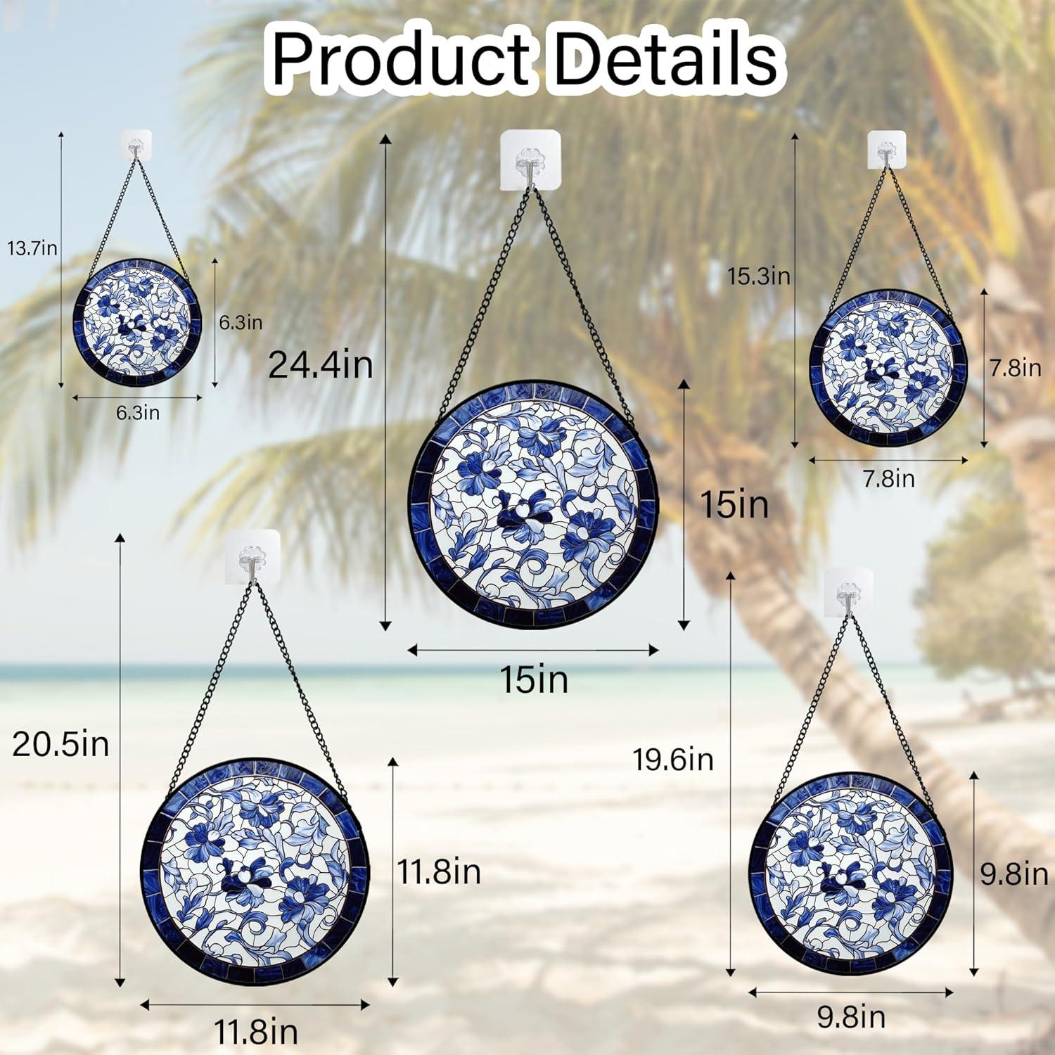 Colgante de Ventana de Vidrio Templado 19.8 cm Azul Floral