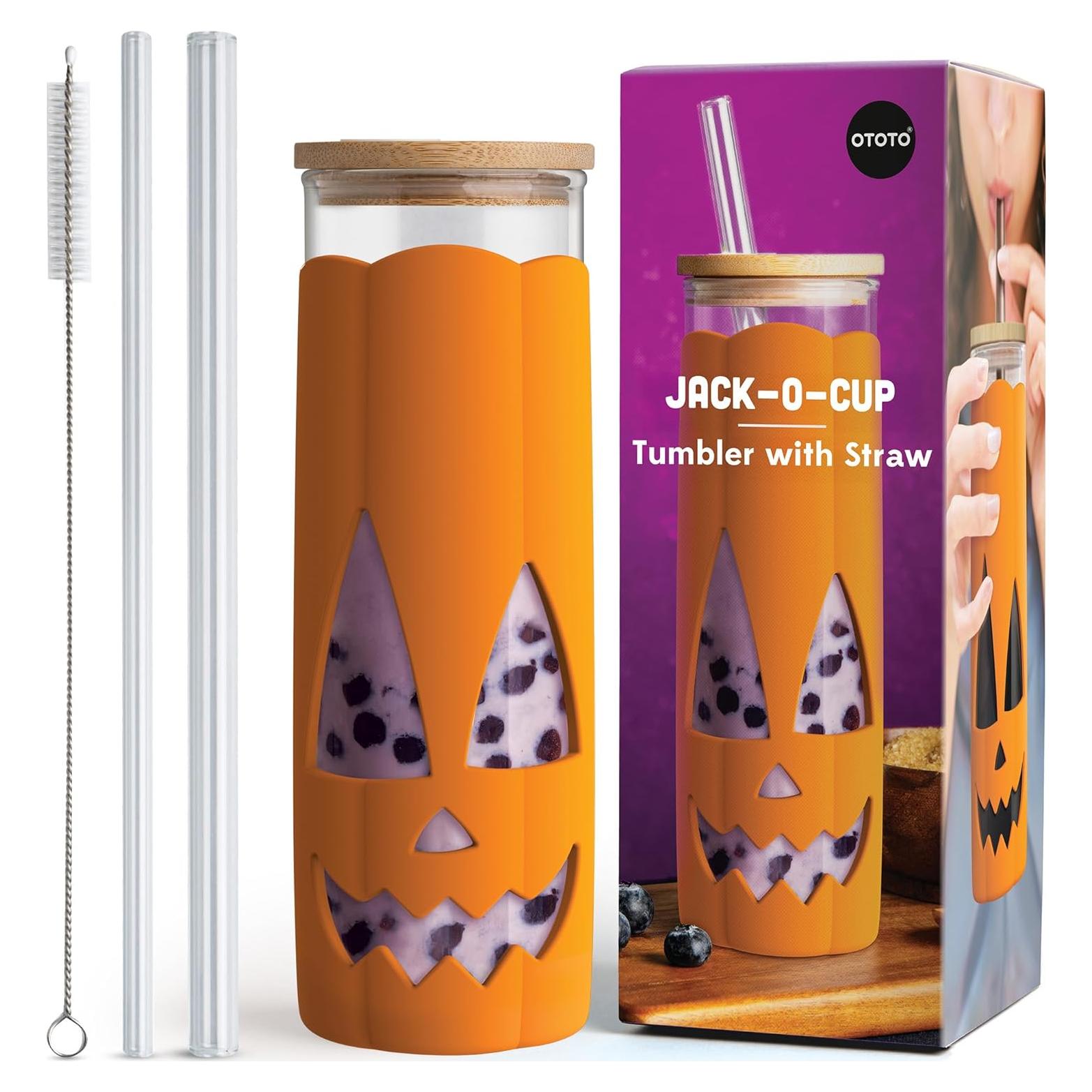 Vaso de Vidrio con Tapa y Pajitas OTOTO Jack-o-Cup 500ml