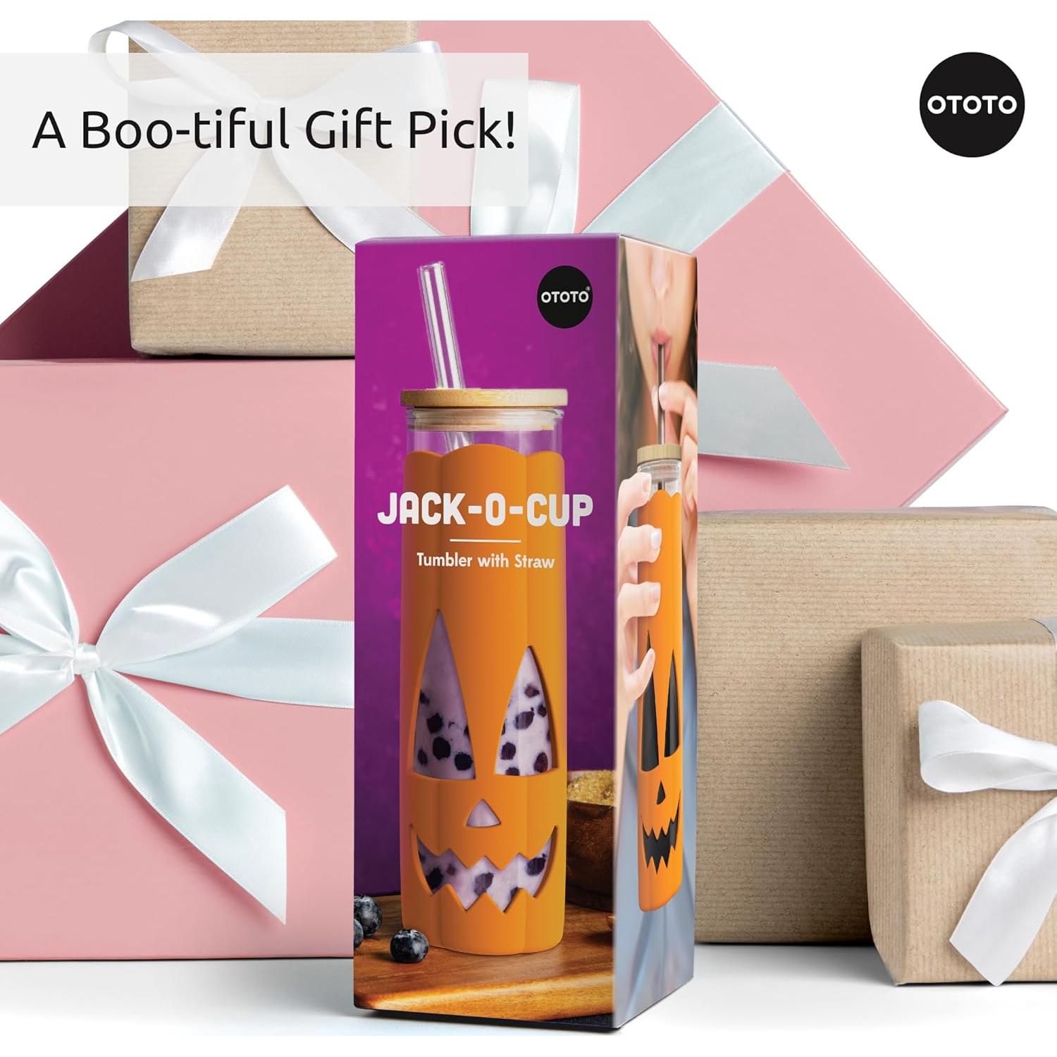 Vaso de Vidrio con Tapa y Pajitas OTOTO Jack-o-Cup 500ml