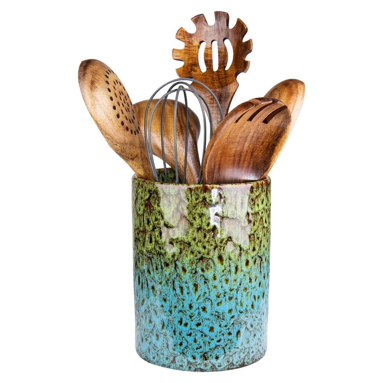 Soporte de Utensilios de Cerámica YINUOWEI Verde y Azul 12.2x17cm