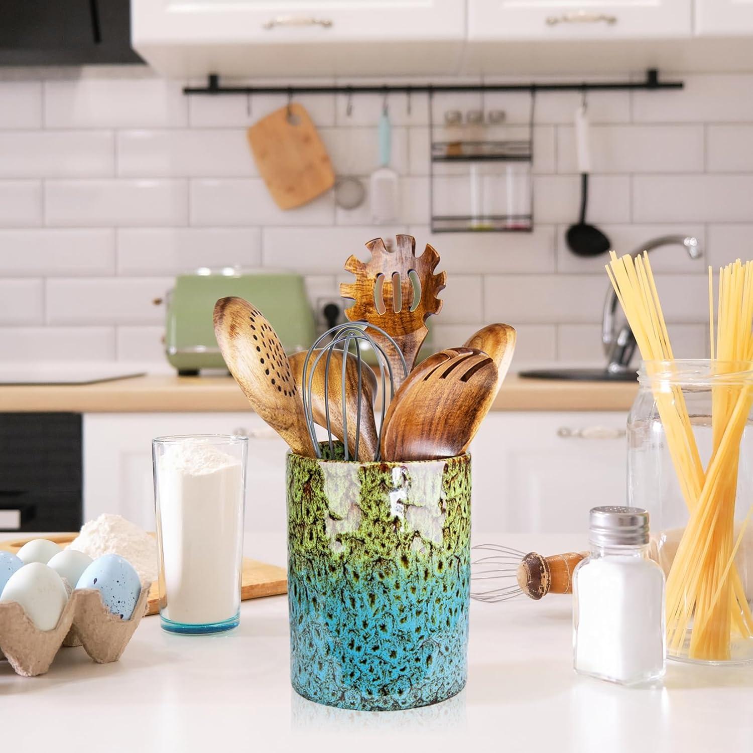 Soporte de Utensilios de Cerámica YINUOWEI Verde y Azul 12.2x17cm