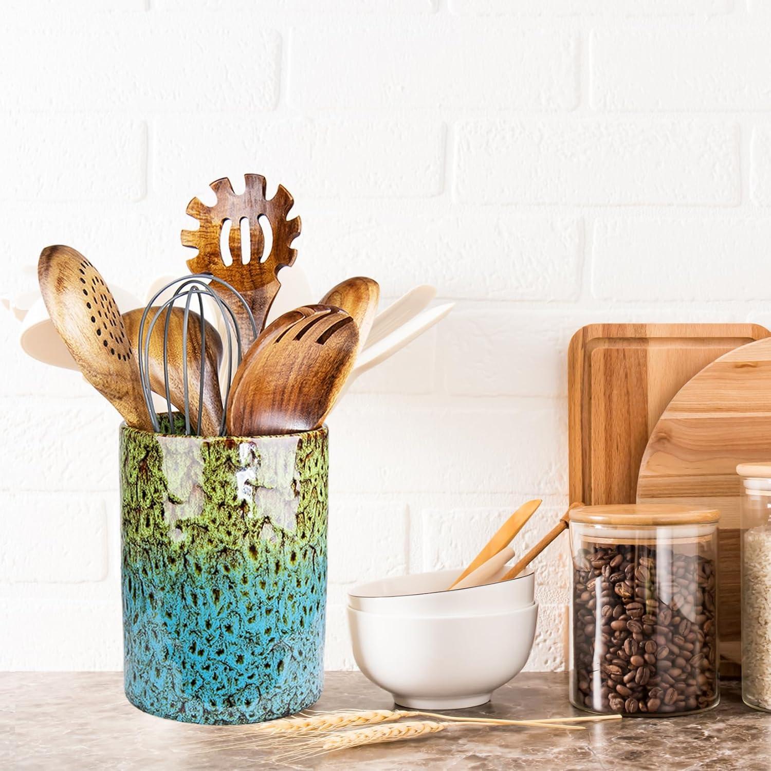 Soporte de Utensilios de Cerámica YINUOWEI Verde y Azul 12.2x17cm