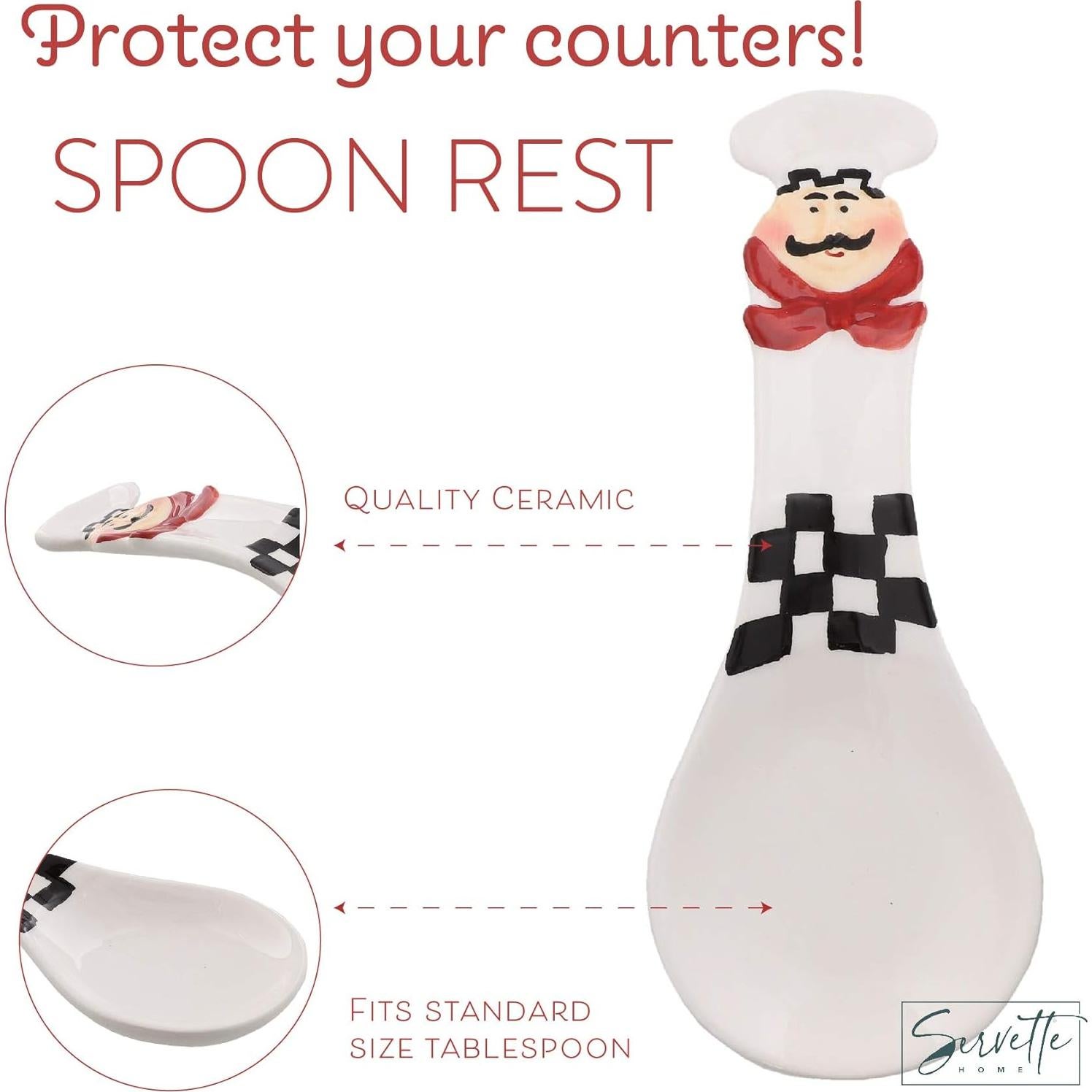 Soporte para cuchara de cerámica Chef Gordo - 29.85x10.16cm