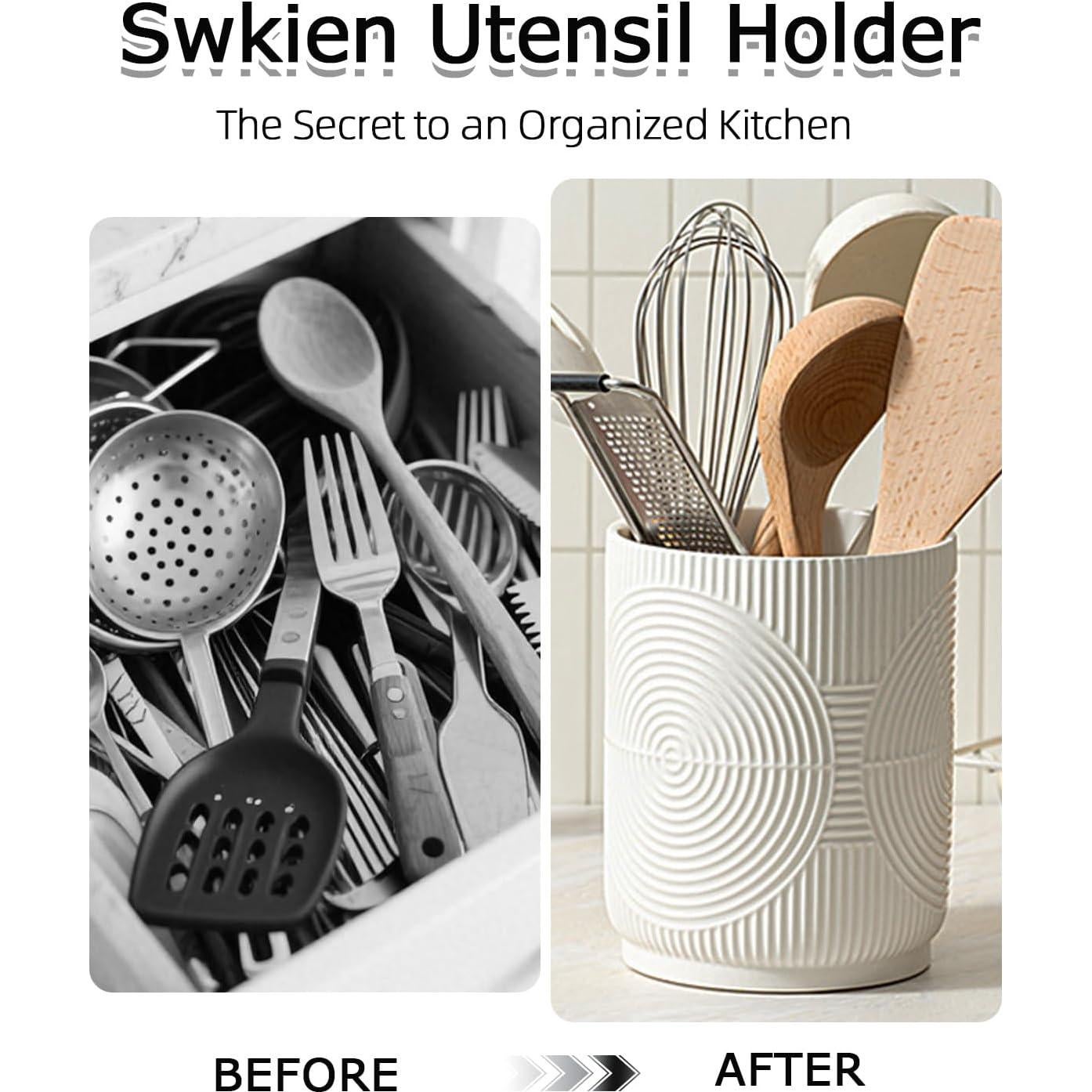 Soporte de Utensilios de Cocina Cerámica SWKIEN 2 en 1 Blanco