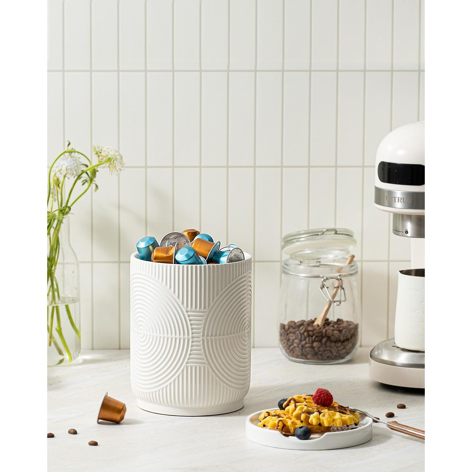 Soporte de Utensilios de Cocina Cerámica SWKIEN 2 en 1 Blanco