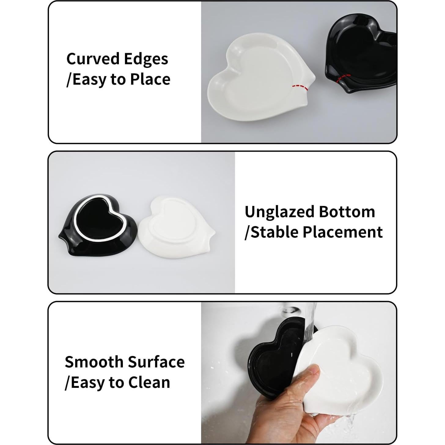 Descanso de cuchara de cerámica corazón negro 12cm para café