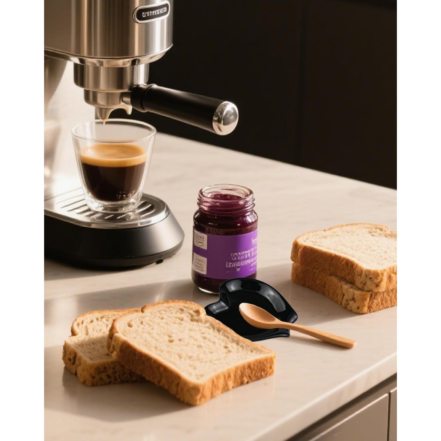 Descanso de cuchara de cerámica corazón negro 12cm para café