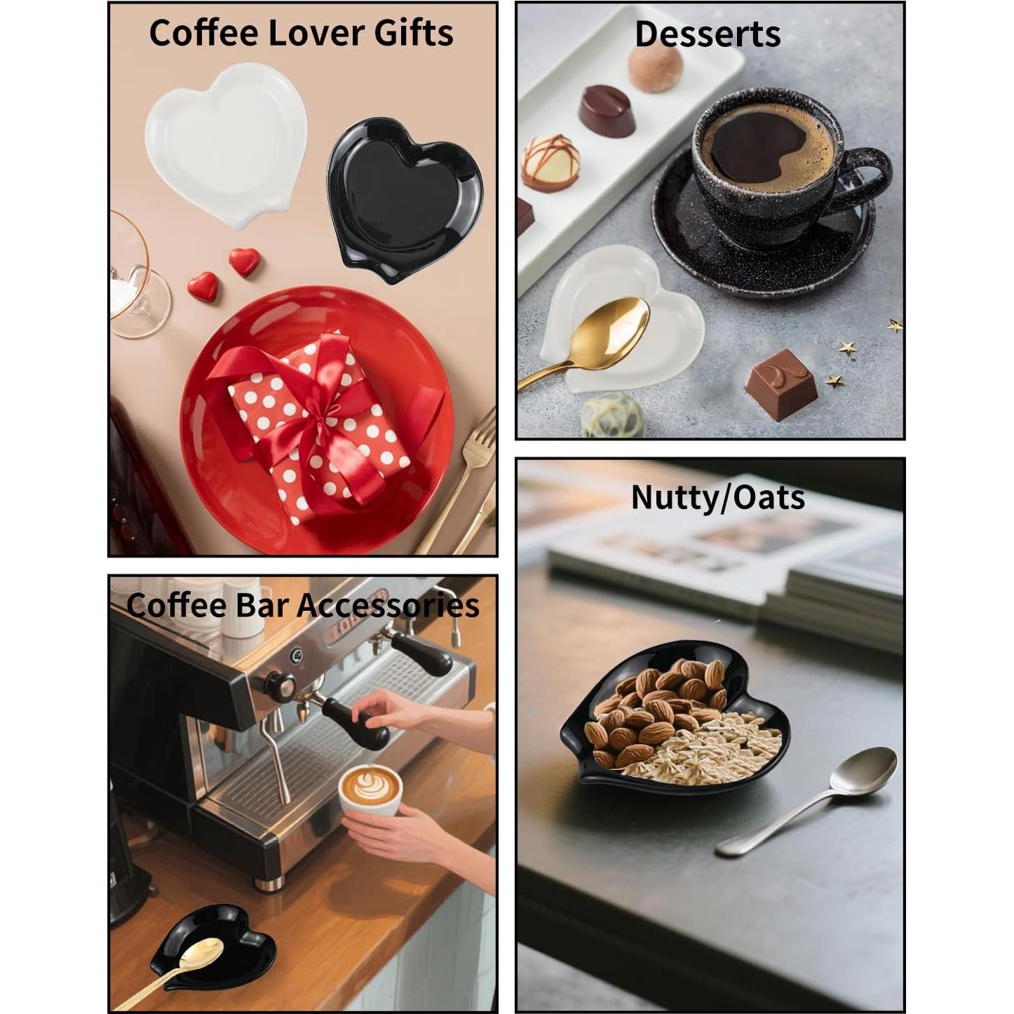 Descanso de cuchara de cerámica corazón negro 12cm para café